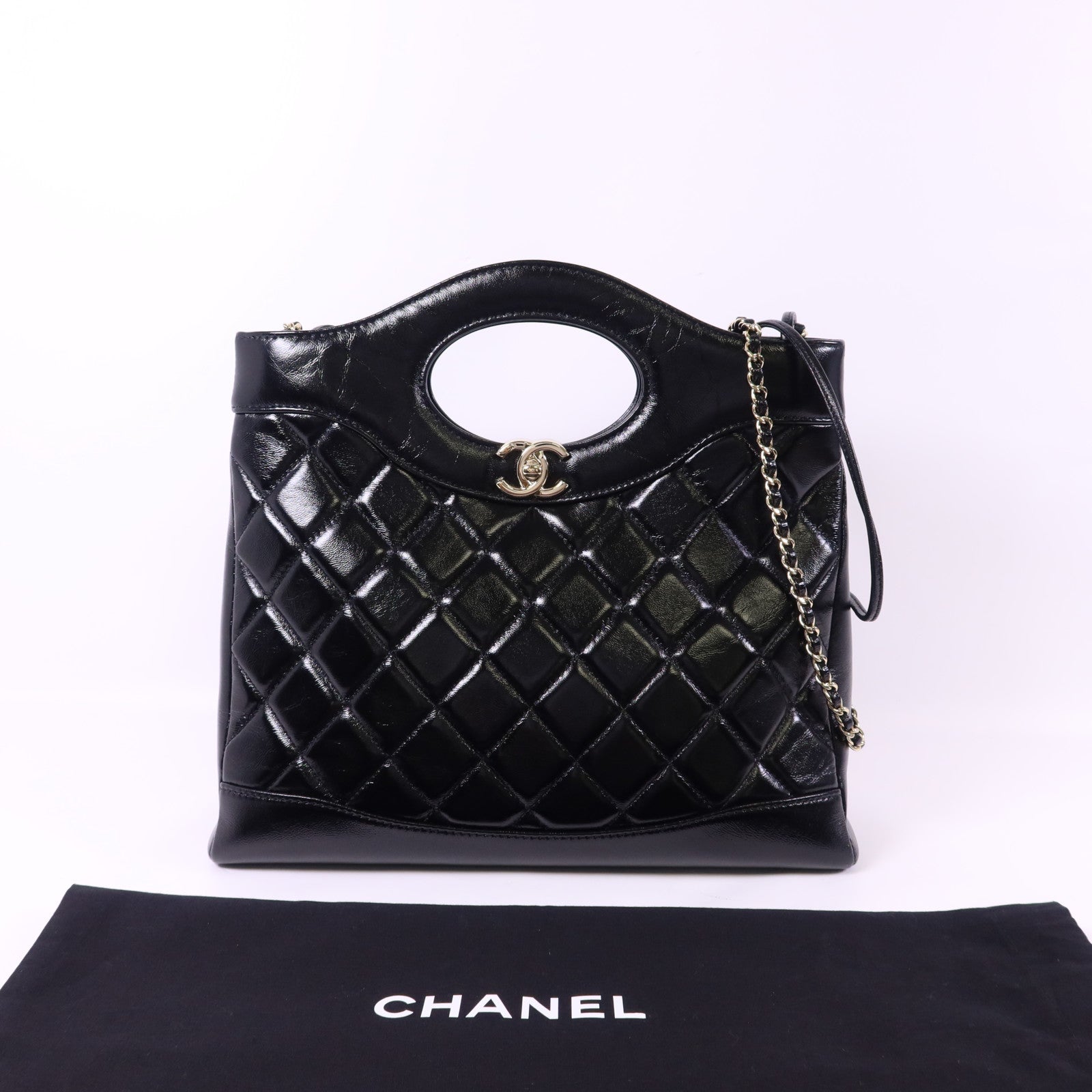 CHANEL 牛皮皮革Mini 31金扣手挽肩背兩用袋