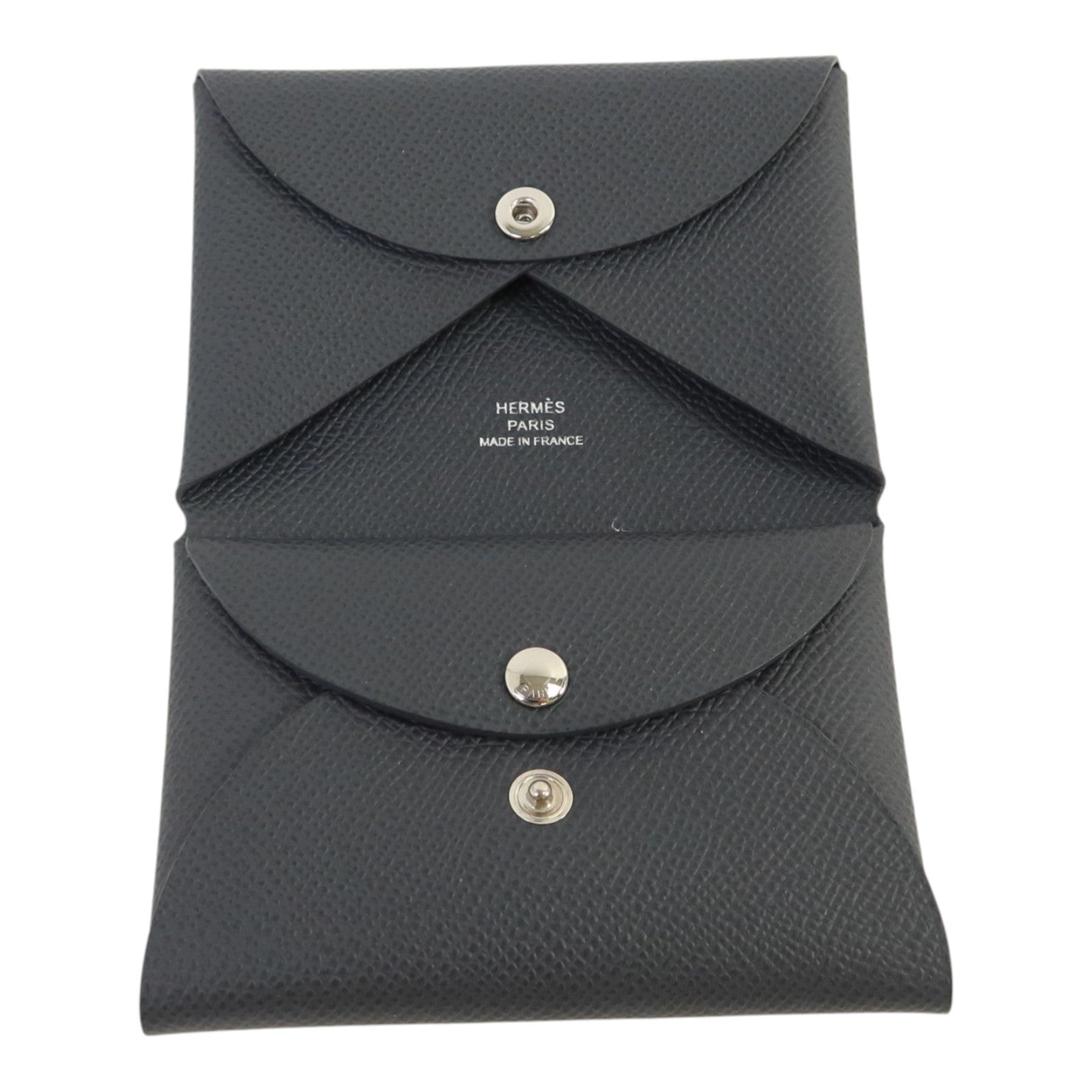 HERMES Epsom皮革Calvi Duo Compact Card Case銀扣卡片套Ardoise