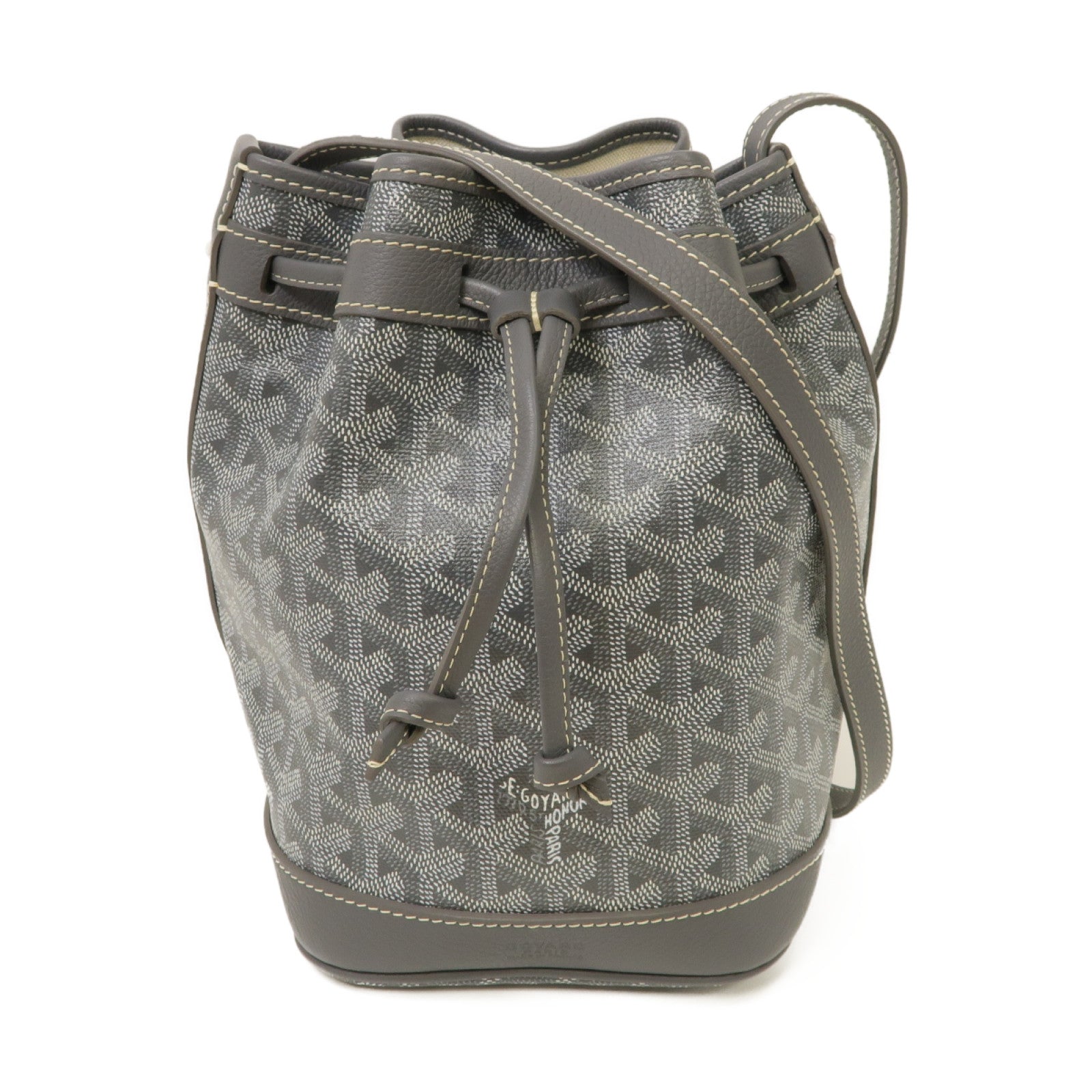GOYARD 塗層帆布/皮革Bucket Bag銀扣肩背袋灰色