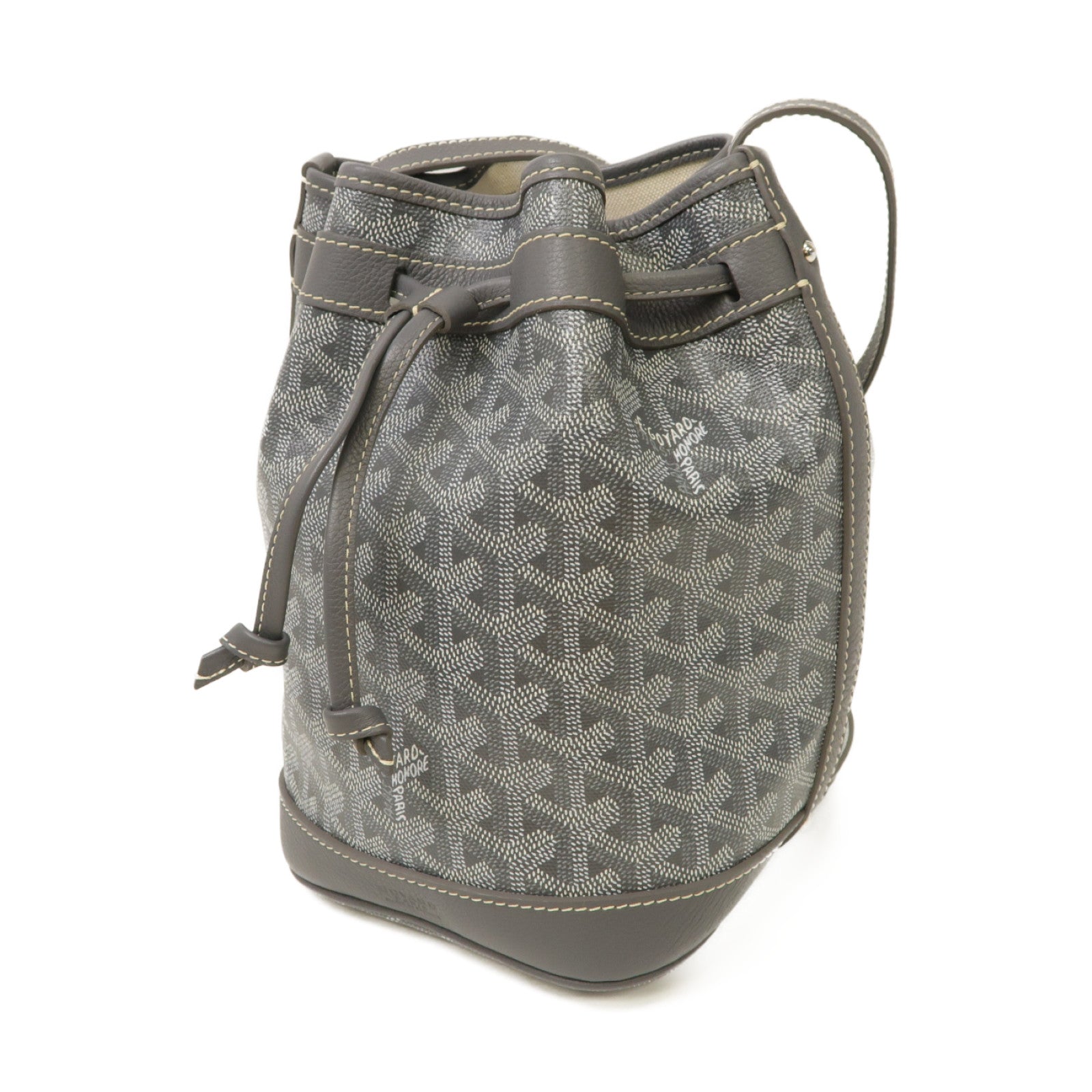 GOYARD 塗層帆布/皮革Bucket Bag銀扣肩背袋灰色