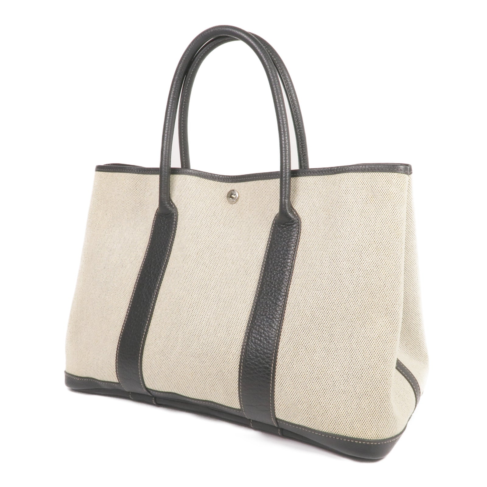 HERMES 帆布/皮革Garden Party PM銀扣手挽袋