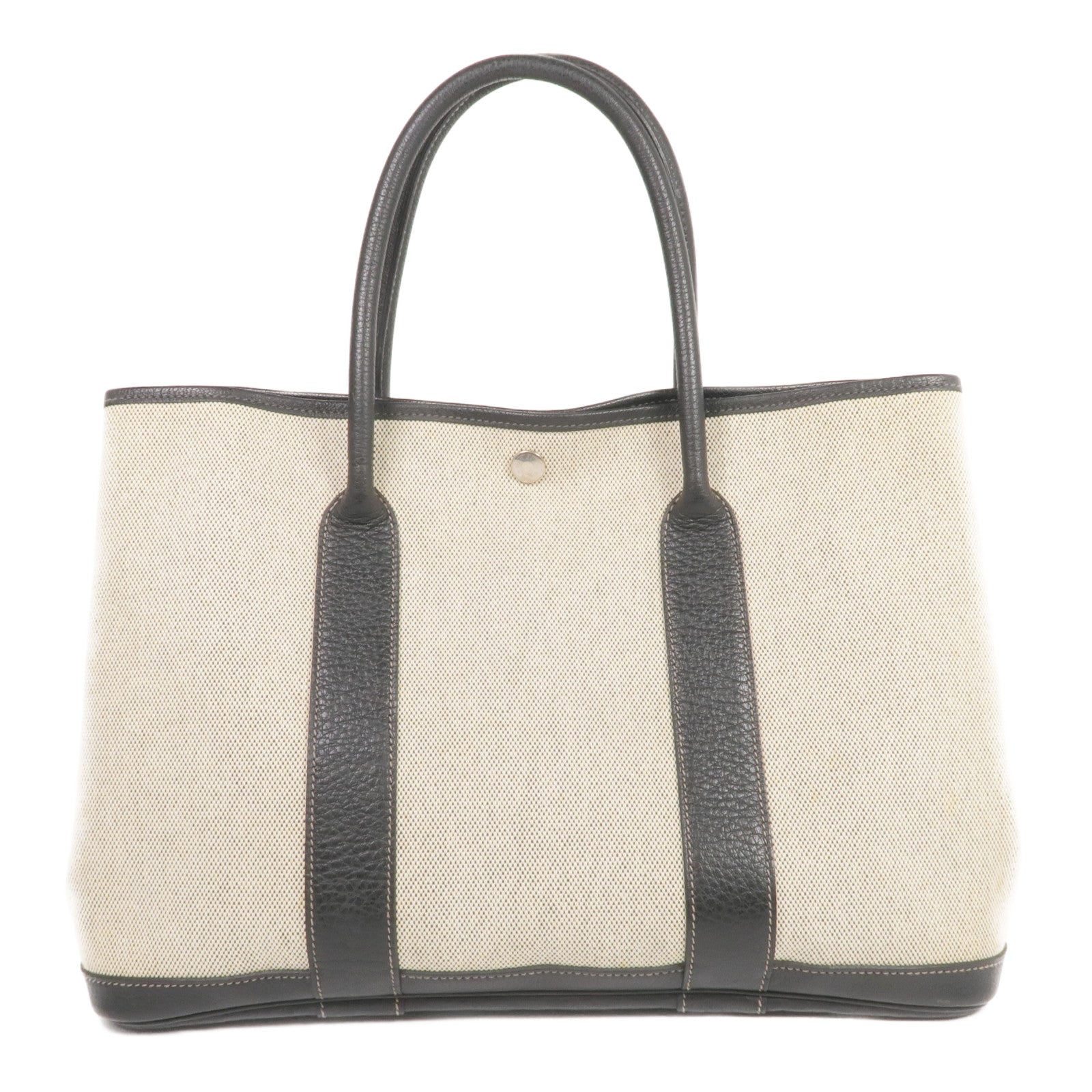 HERMES 帆布/皮革Garden Party PM銀扣手挽袋