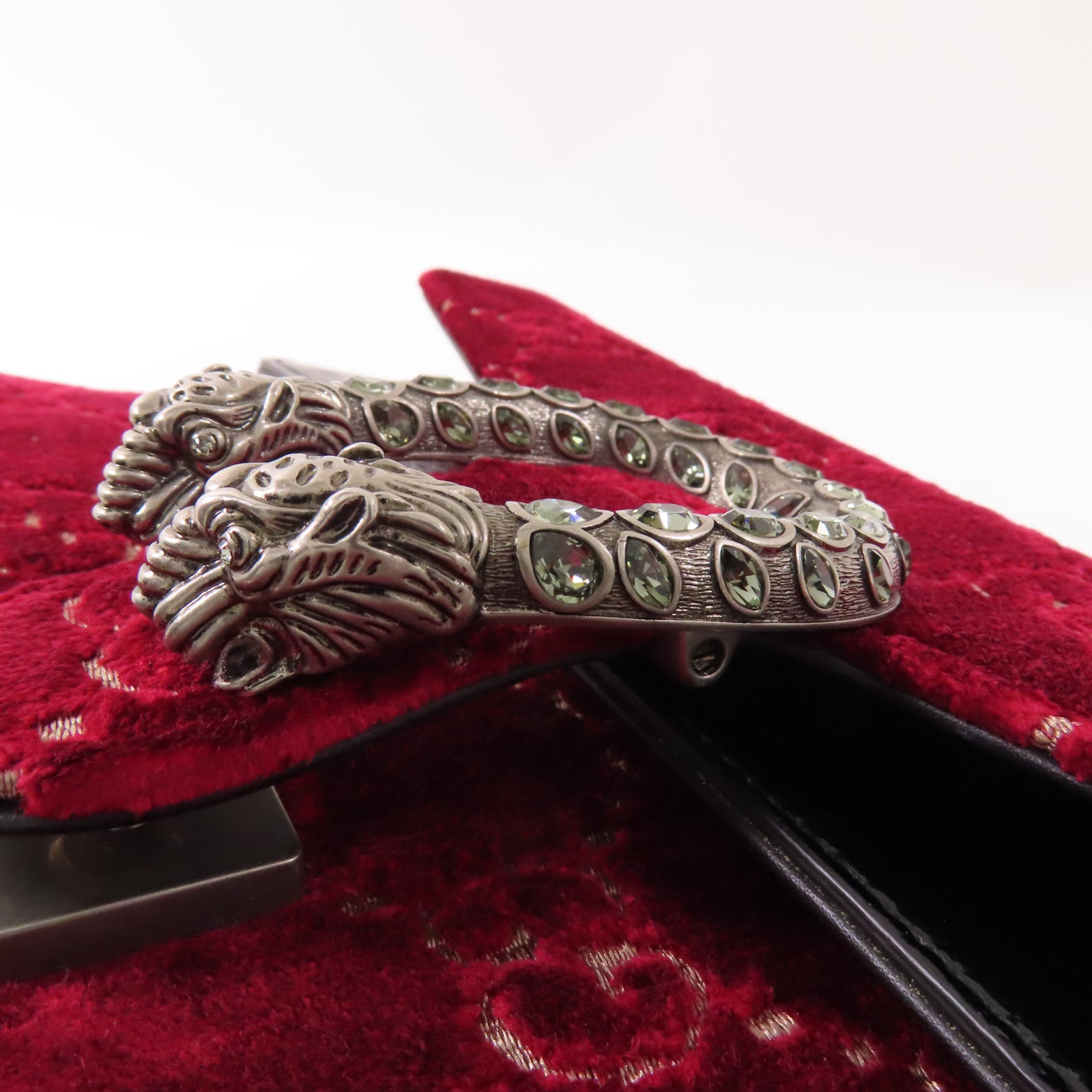 GUCCI 天鵝絨Dionysus GG銀扣鏈帶肩背袋