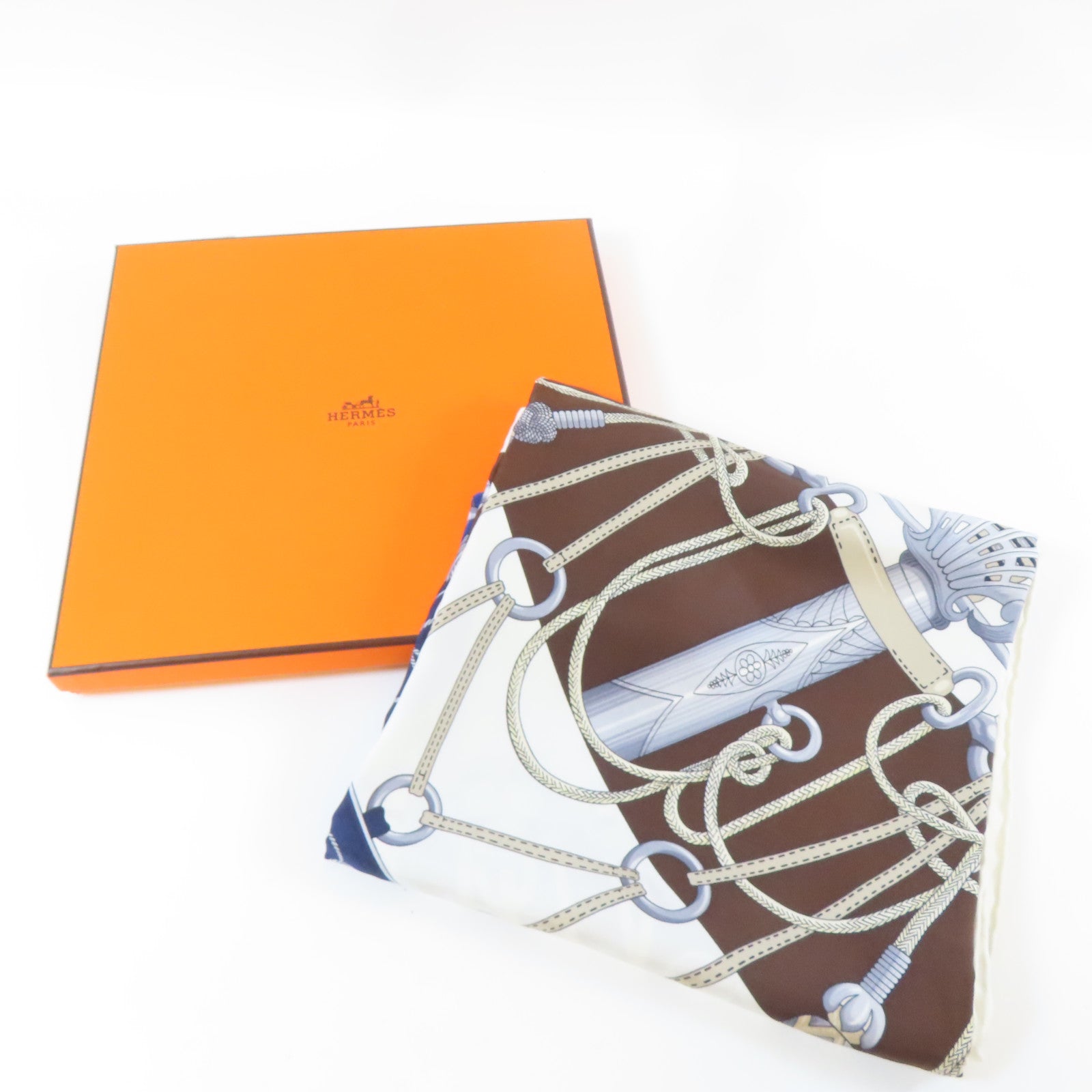 HERMES 絲質Scarf絲巾白色/藍色/啡色
