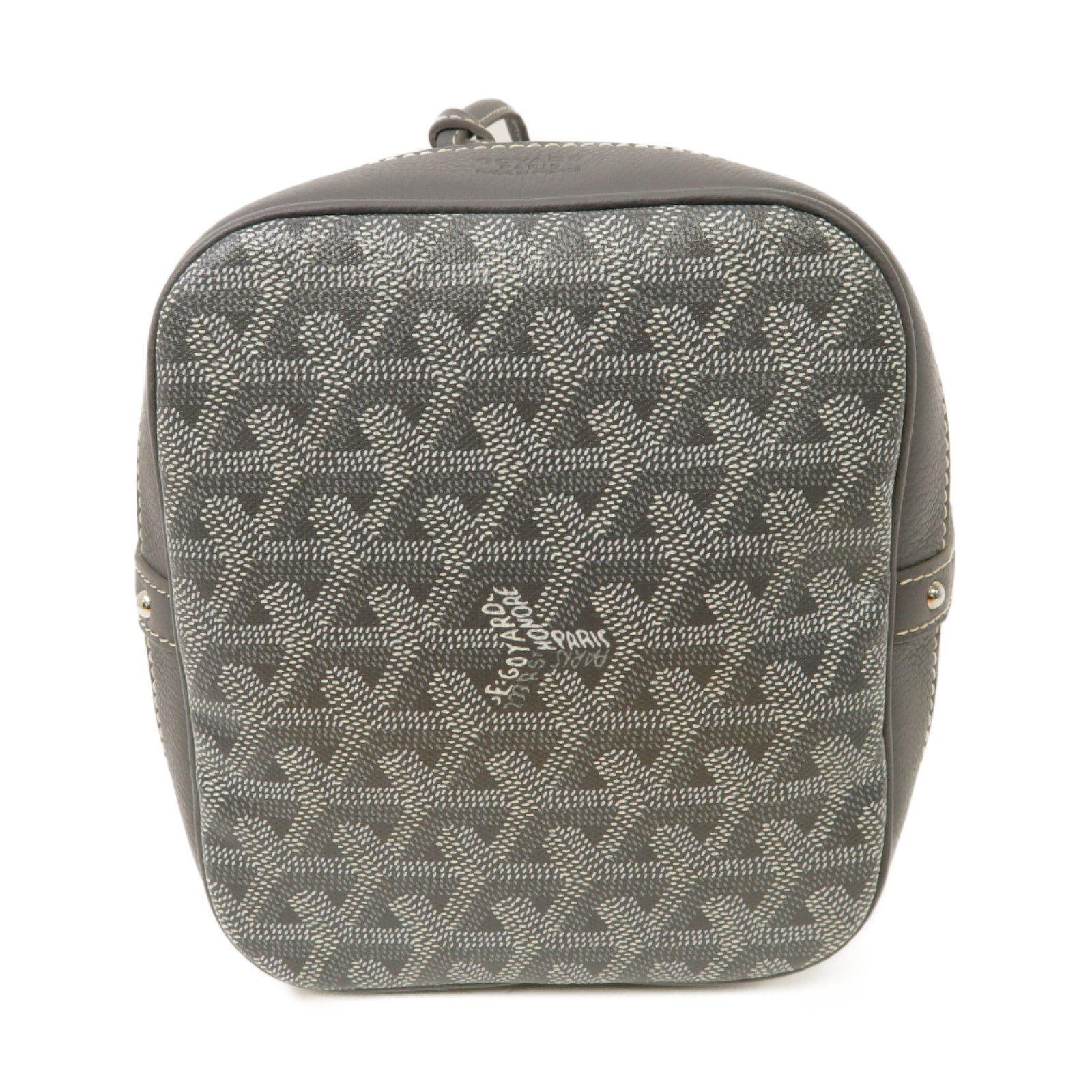 GOYARD 塗層帆布/皮革Bucket Bag銀扣肩背袋灰色