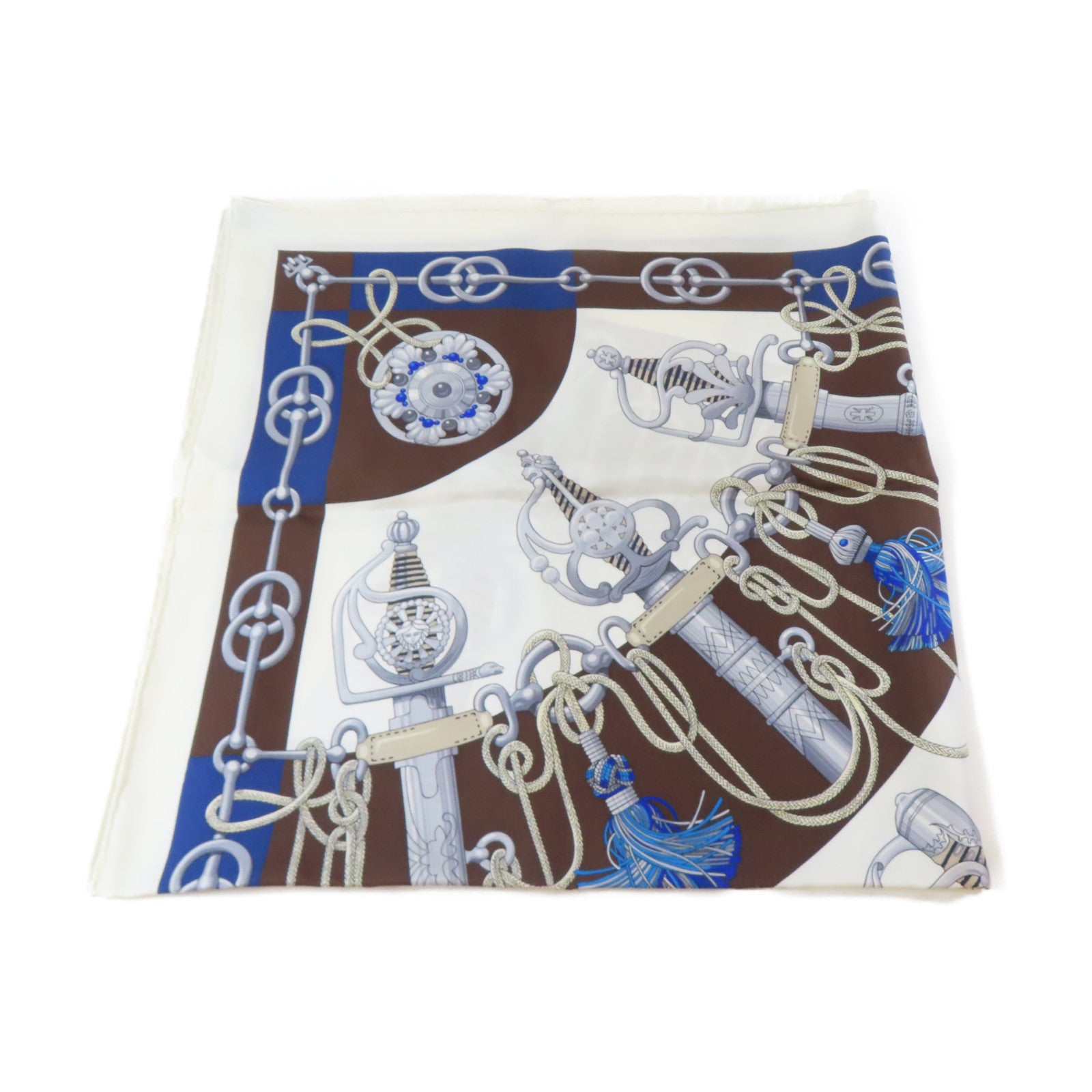 HERMES 絲質Scarf絲巾白色/藍色/啡色
