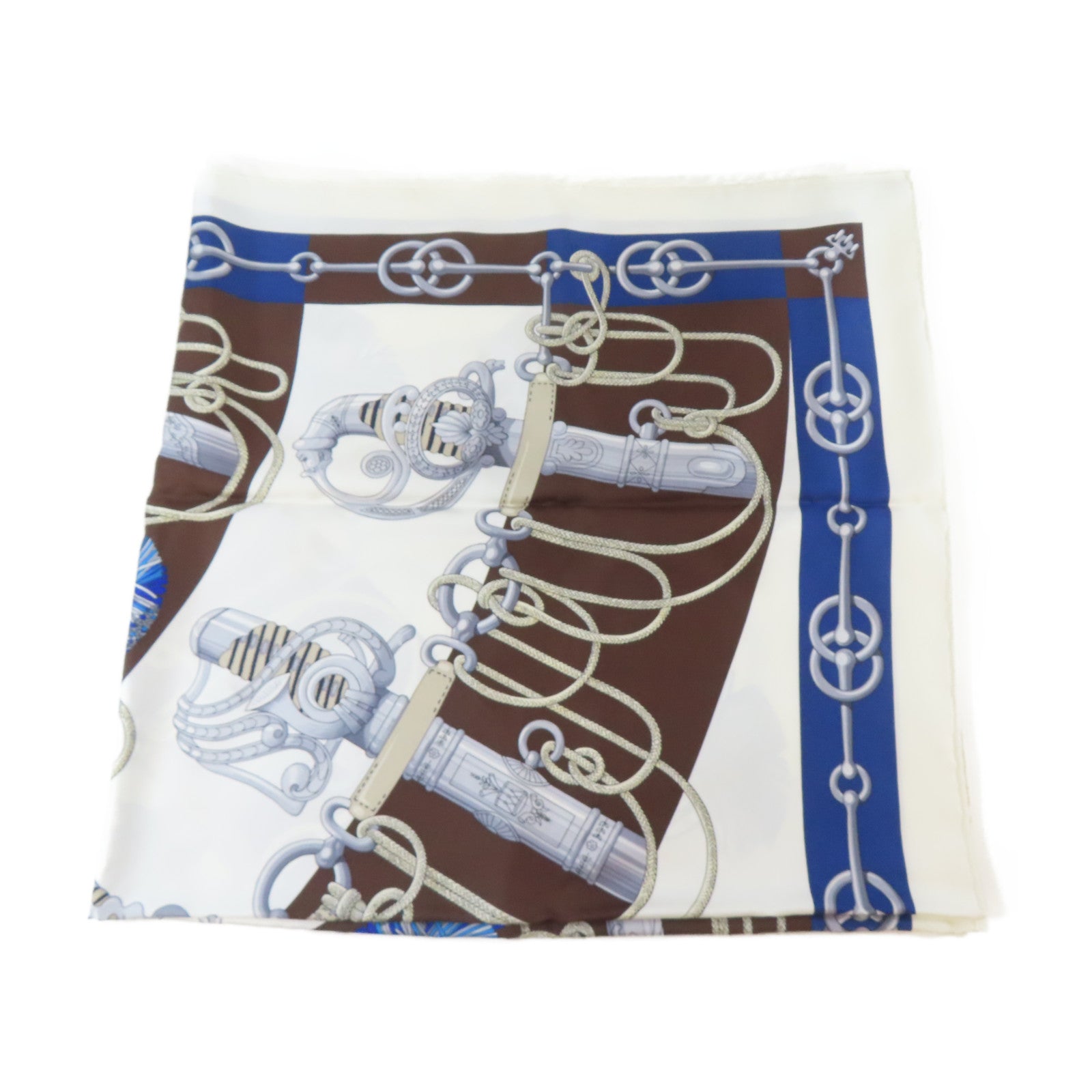 HERMES 絲質Scarf絲巾白色/藍色/啡色