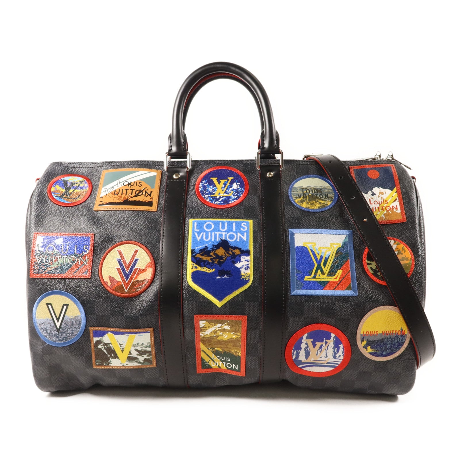 LOUIS VUITTON Damier Graphite Alps Keepall Bandouliere 45銀扣手挽肩背兩用袋