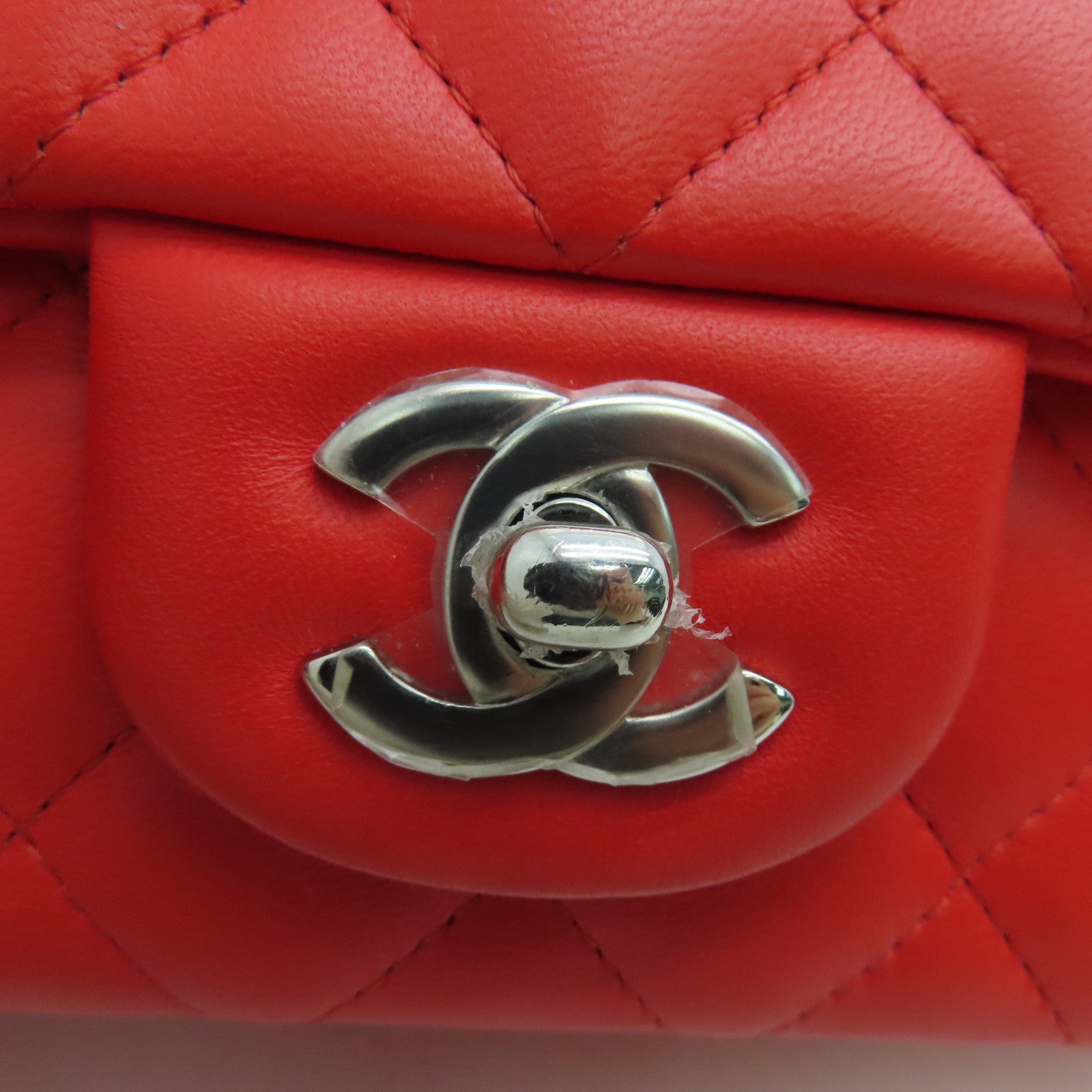 CHANEL 【激減優惠】菱格羊皮皮革Chain Shoulder銀扣鏈帶肩背袋紅色