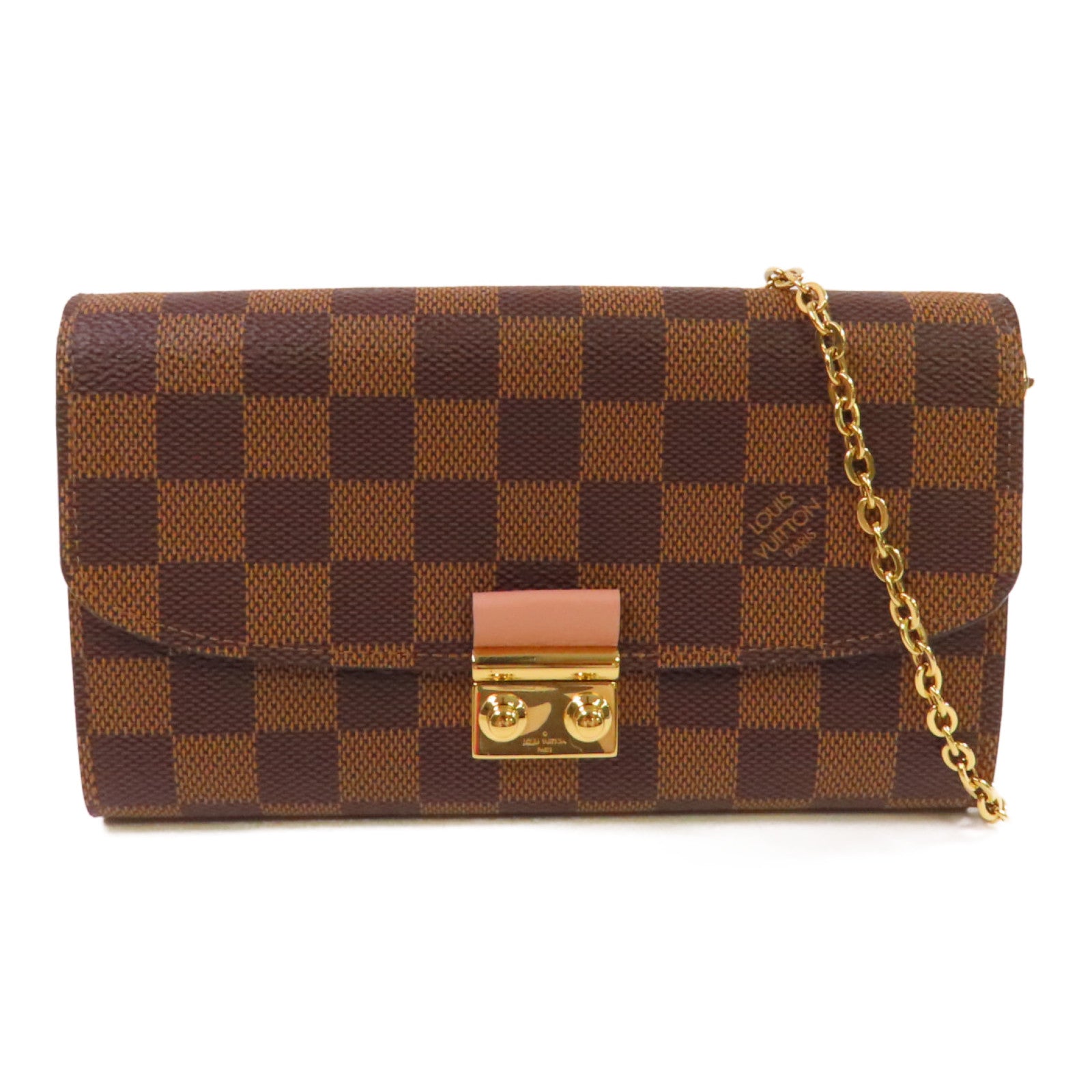 LOUIS VUITTON Damier Azur Croisette Chain Wallet Shoulder Bag金扣鏈帶肩背袋啡色/粉紅色