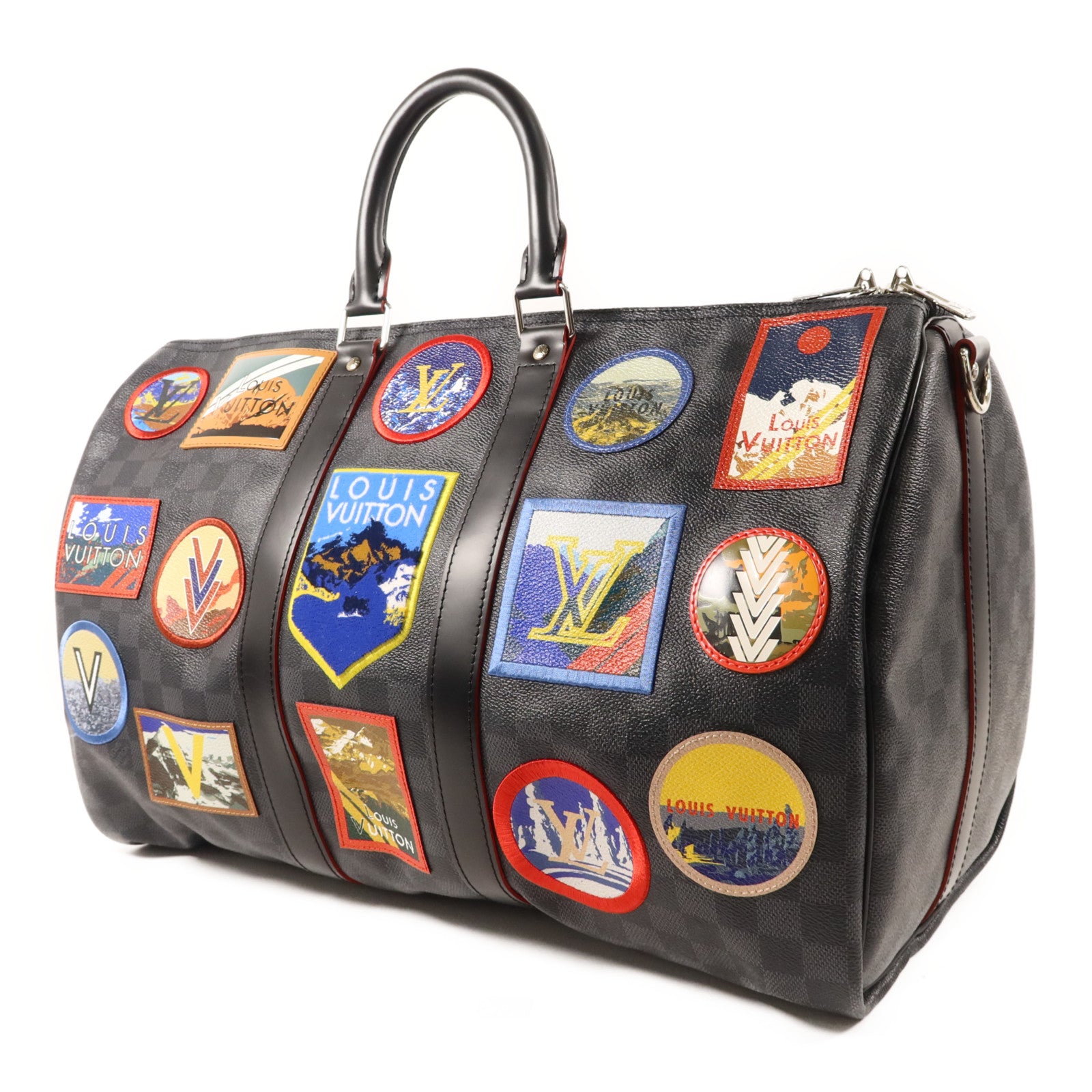 LOUIS VUITTON Damier Graphite Alps Keepall Bandouliere 45銀扣手挽肩背兩用袋