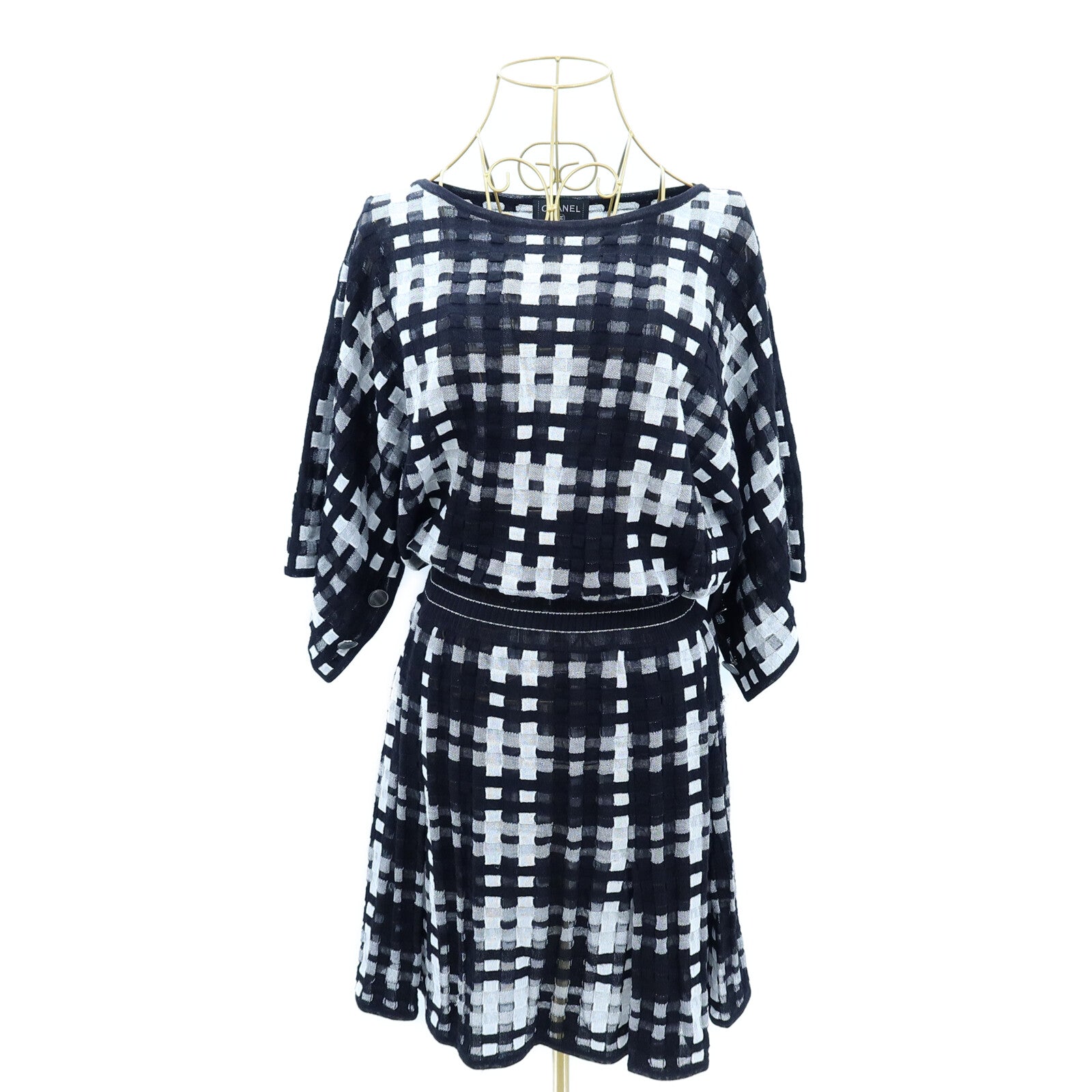 CHANEL Cotton/Wool Sheer Coco Button Knit Dress連身裙