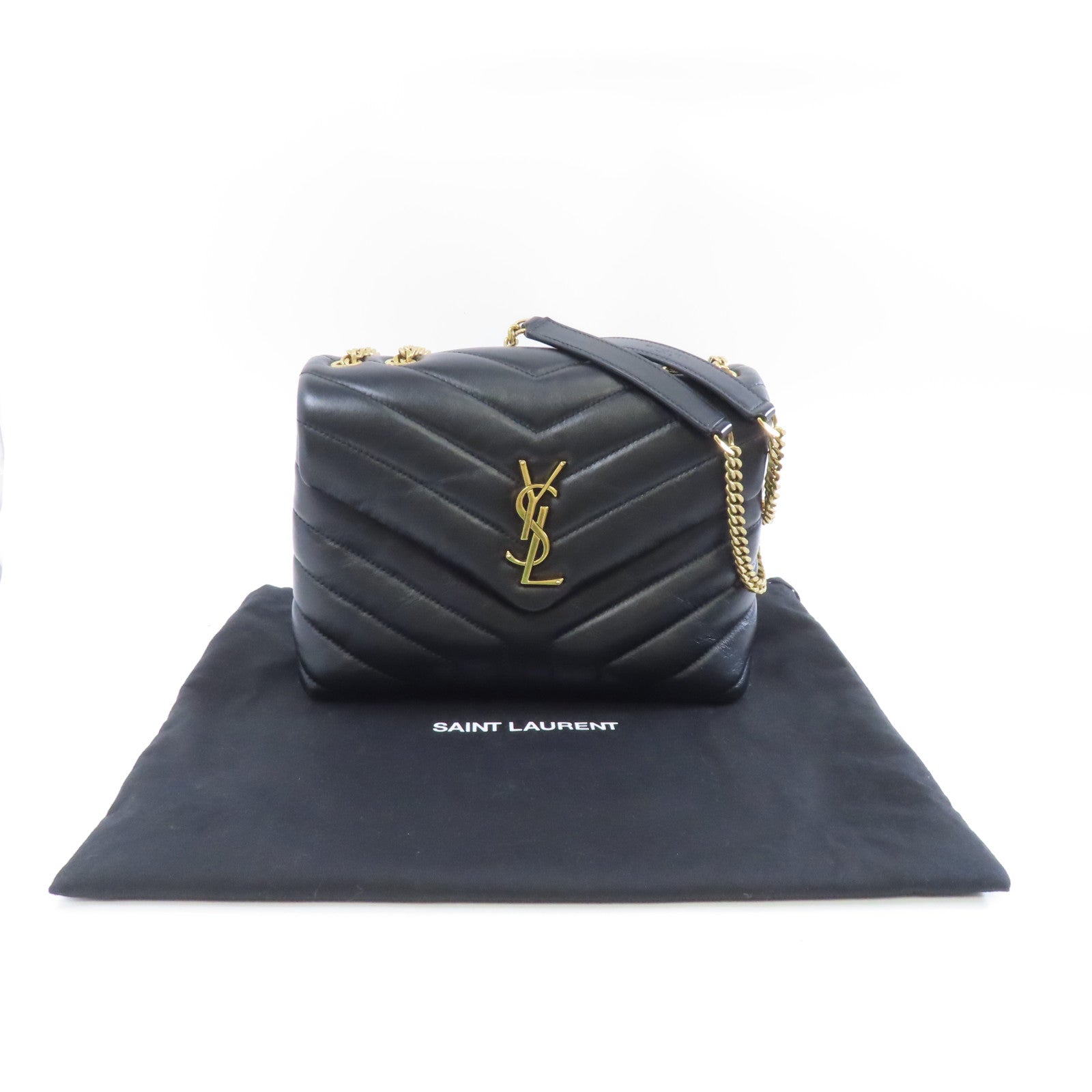 SAINT LAURENT 牛皮皮革Chain Shoulder金扣鏈帶肩背袋黑色