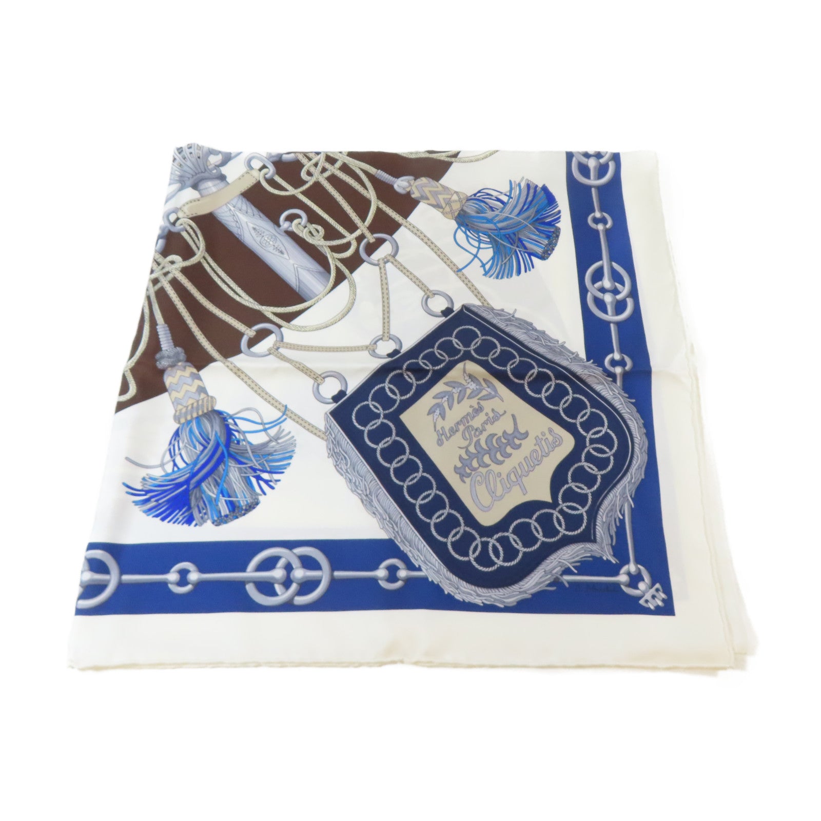 HERMES 絲質Scarf絲巾白色/藍色/啡色