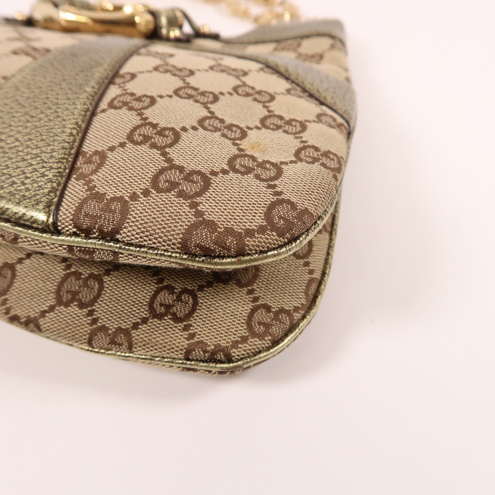 GUCCI 帆布Chain Shoulder金扣鏈帶肩背袋啡色