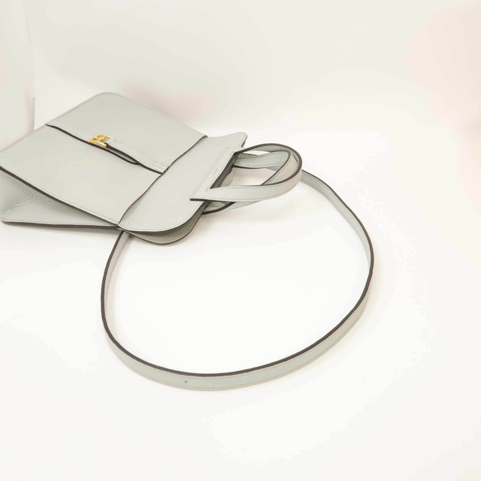 HERMES Clemence皮革Halzan 25金扣肩背袋聖杯藍色