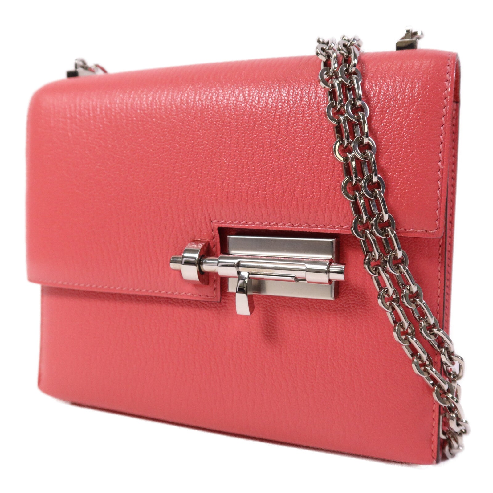 HERMES 【激減優惠】Chevre皮革Mini Verrou銀扣鏈帶肩背袋Rose Azalee