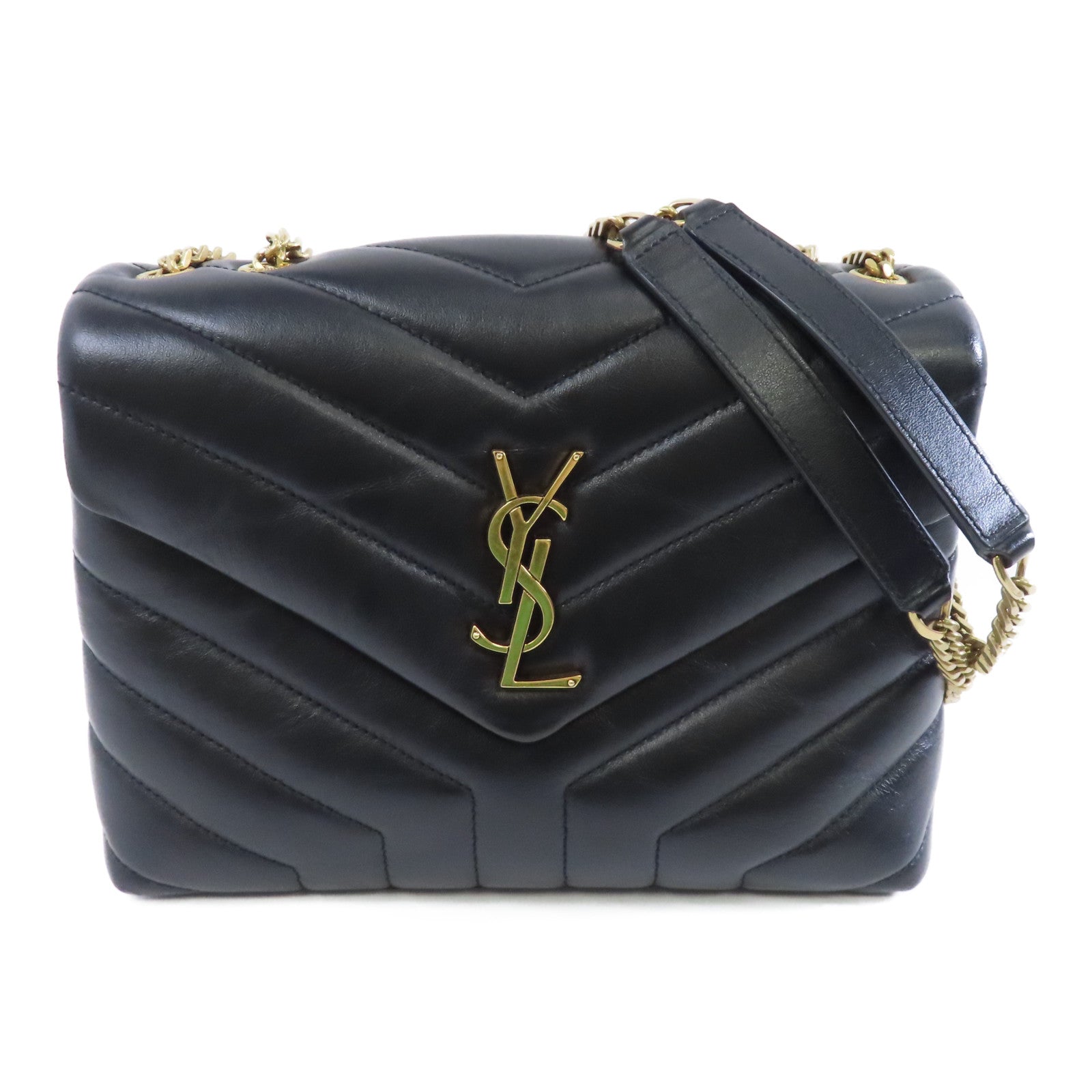 SAINT LAURENT 牛皮皮革Chain Shoulder金扣鏈帶肩背袋黑色