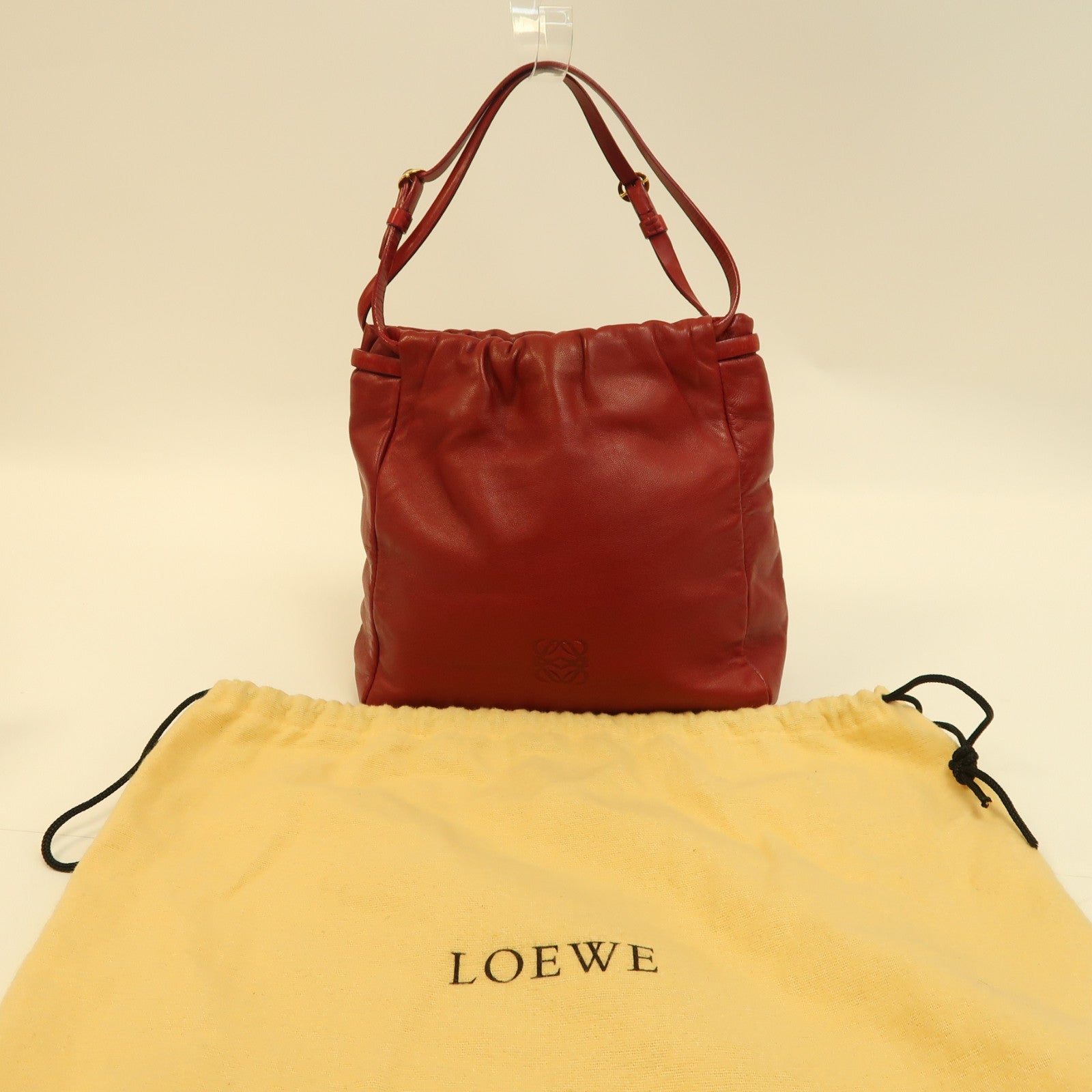 LOEWE 羊皮皮革Hand Bag金扣手挽袋紅色