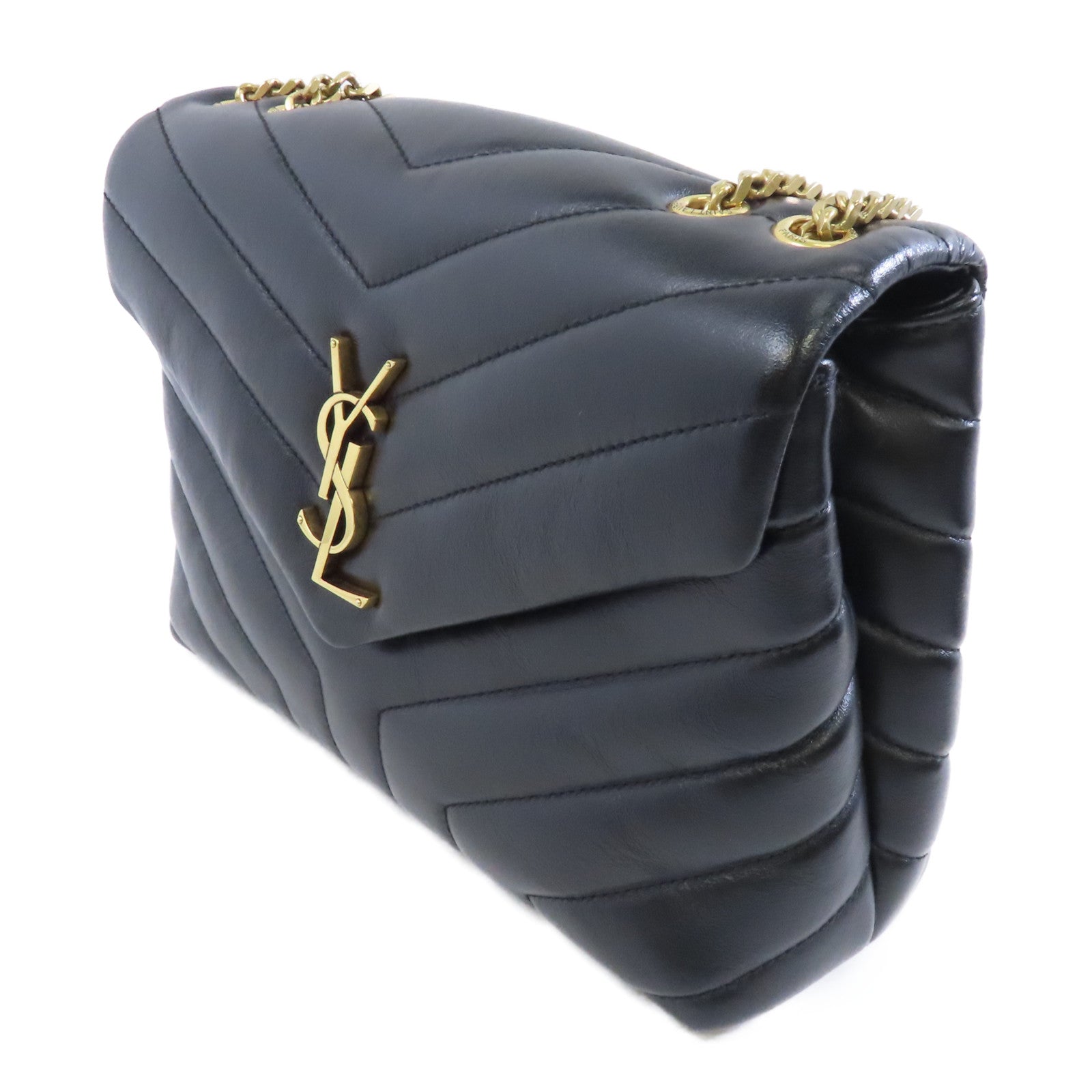 SAINT LAURENT 牛皮皮革Chain Shoulder金扣鏈帶肩背袋黑色