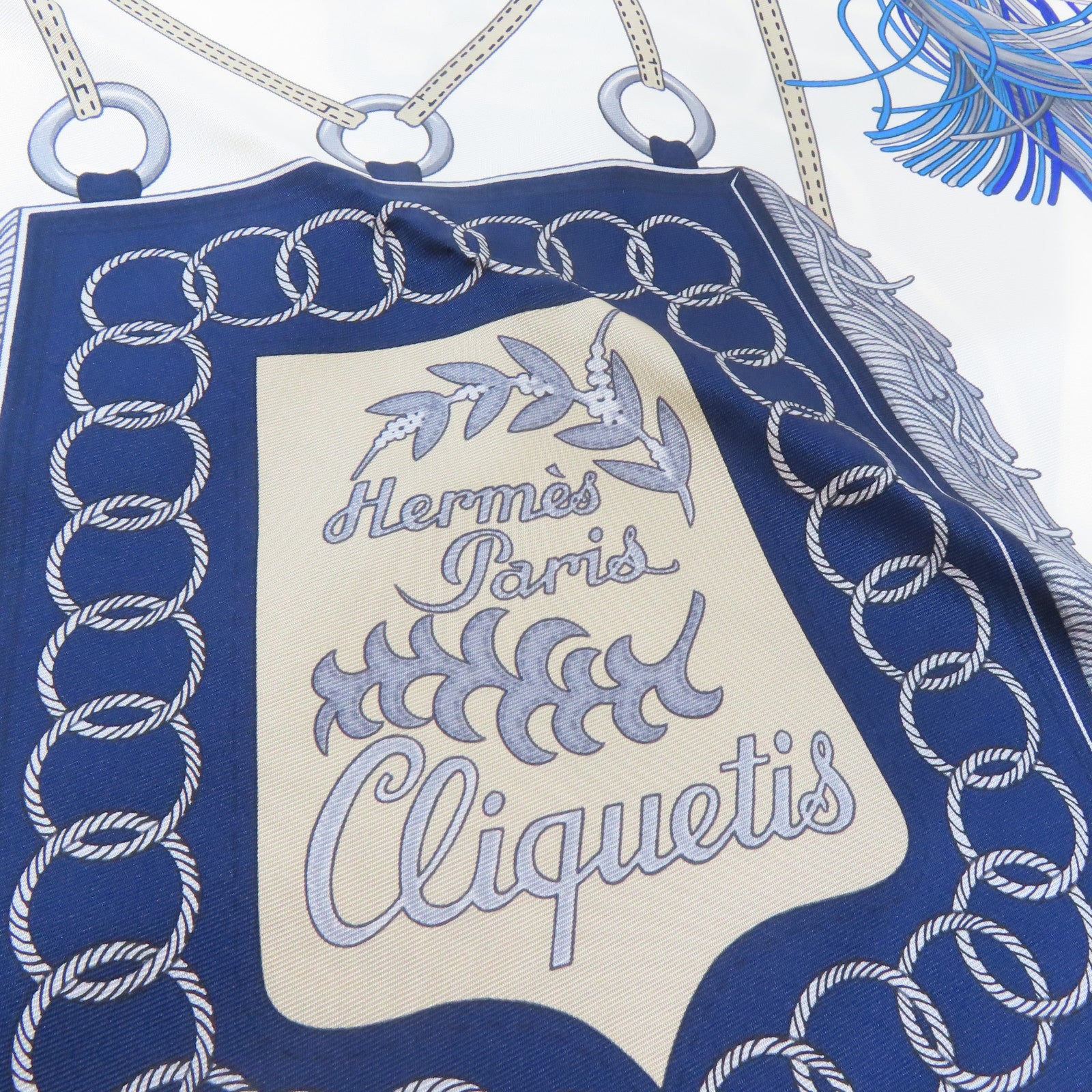 HERMES 絲質Scarf絲巾白色/藍色/啡色