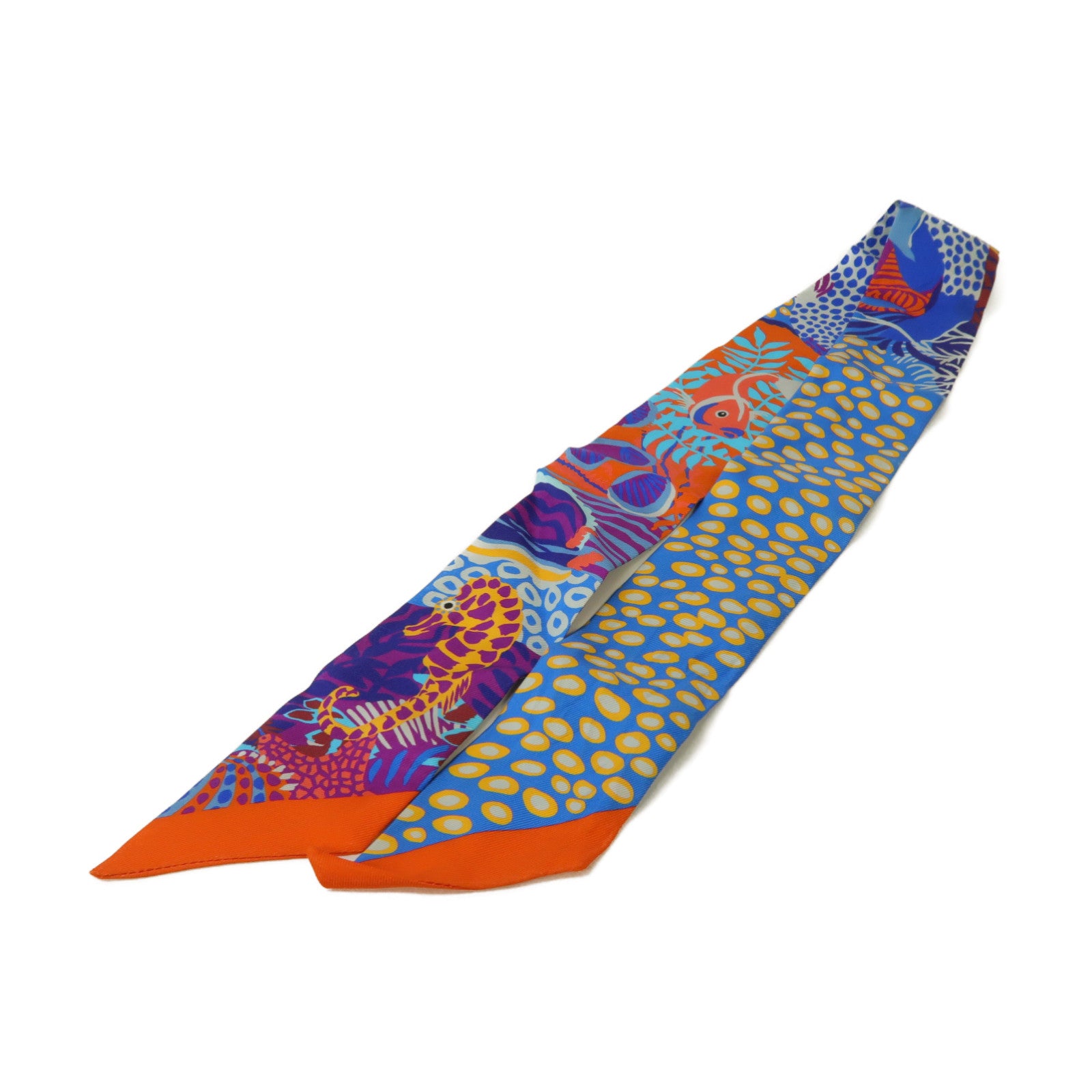HERMES 【激減優惠】絲質Twilly絲巾藍色/橙色