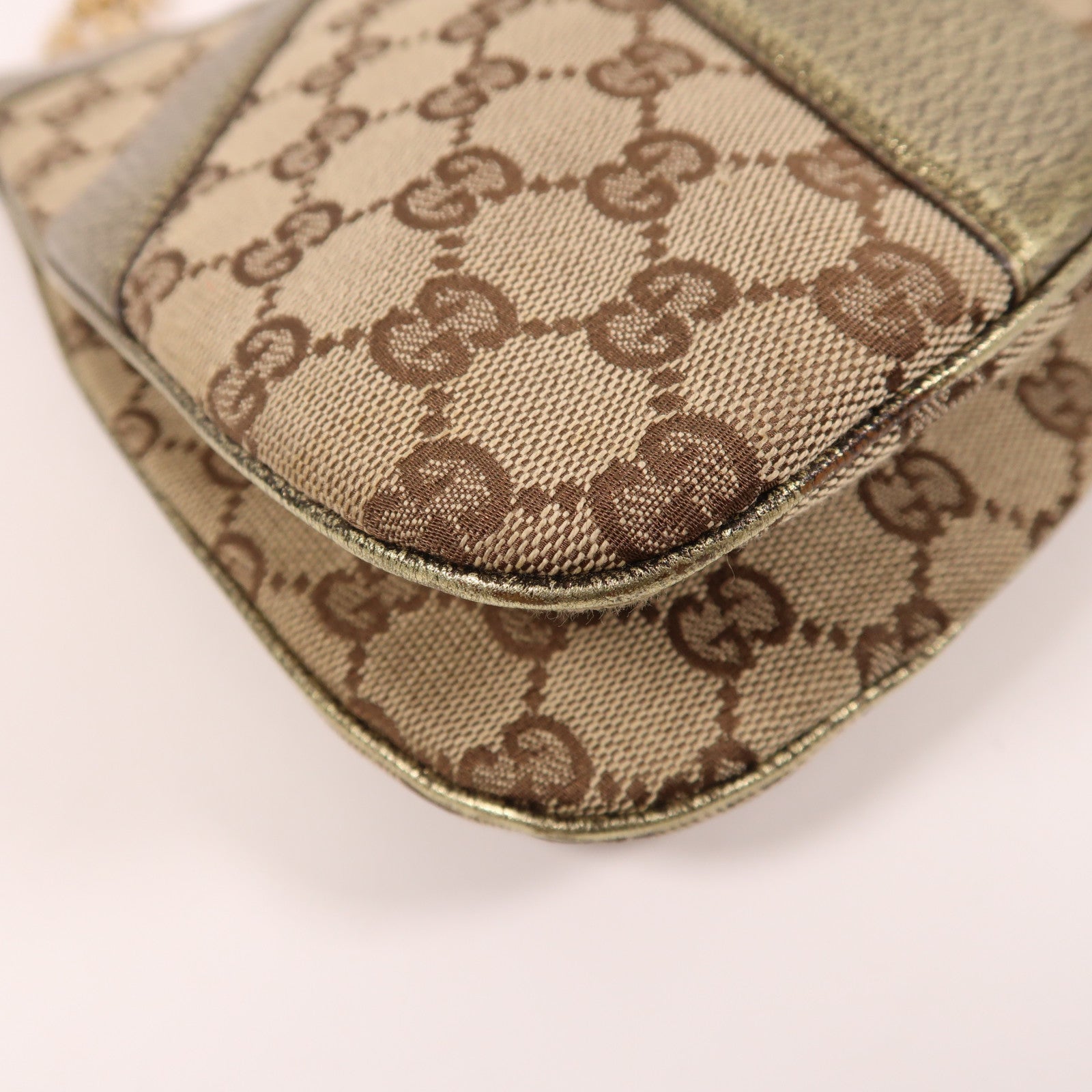 GUCCI 帆布Chain Shoulder金扣鏈帶肩背袋啡色