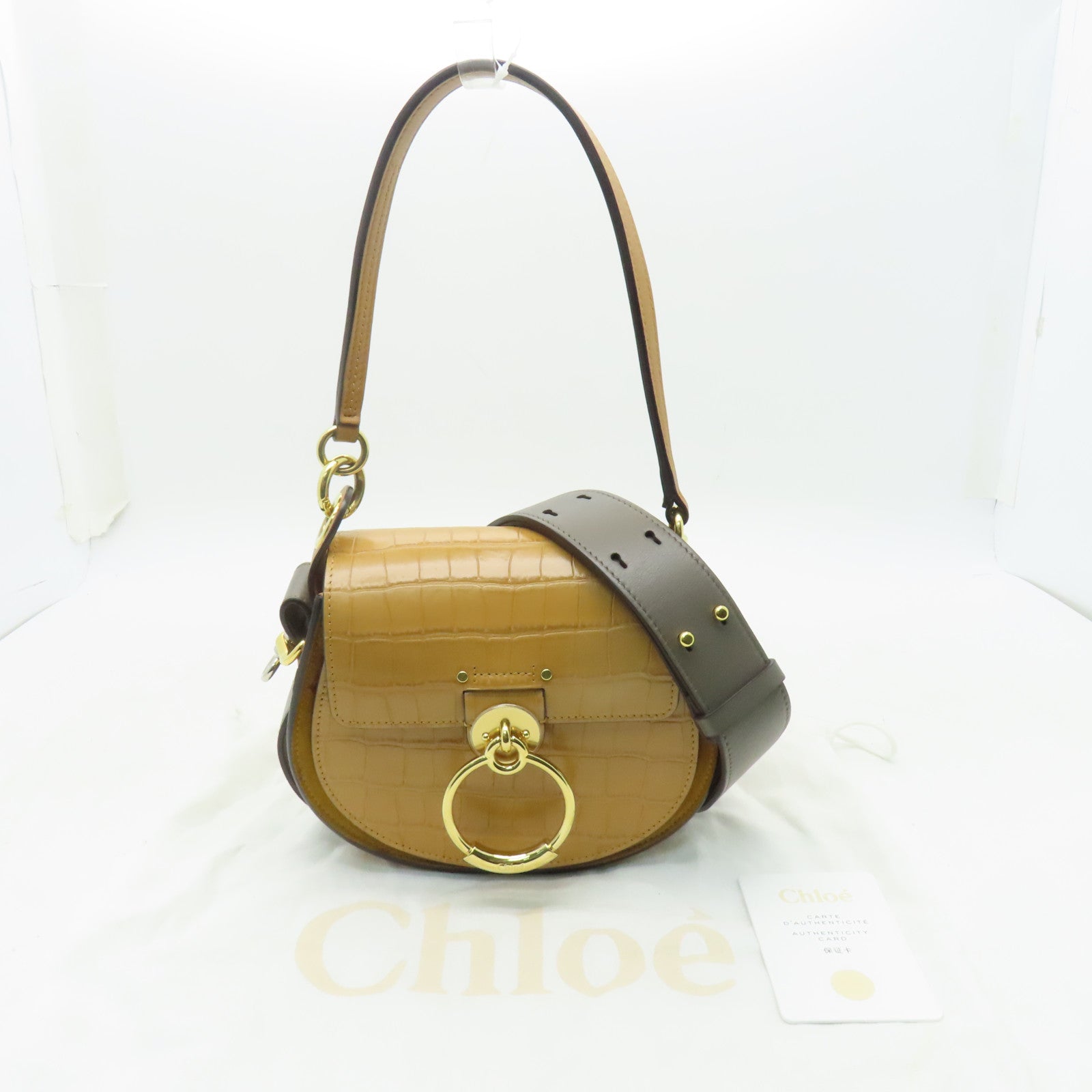 Chloe 【激減優惠】牛皮皮革2 Way Shoulder金扣/銀扣手挽肩背兩用袋芥末色