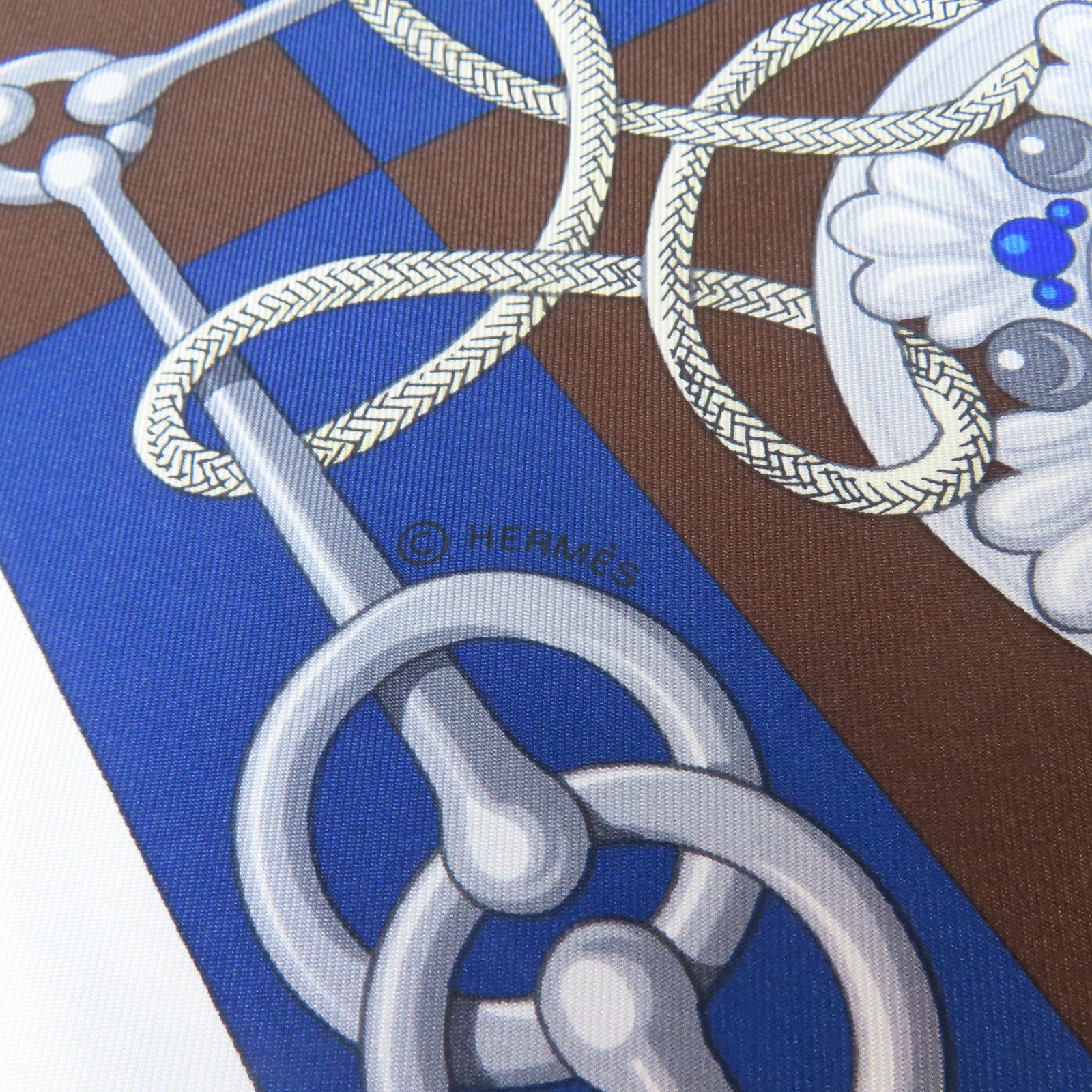 HERMES 絲質Scarf絲巾白色/藍色/啡色