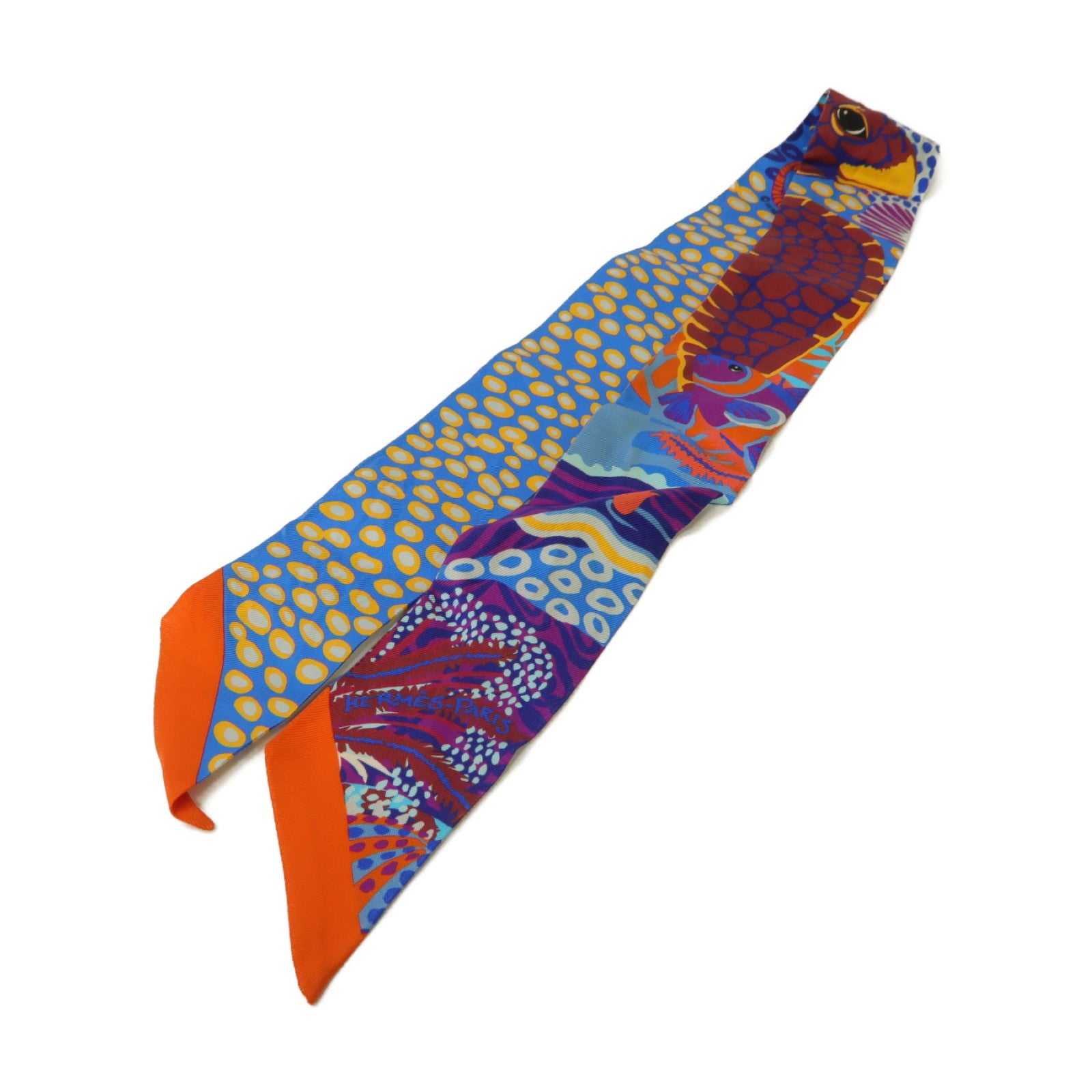HERMES 【激減優惠】絲質Twilly絲巾藍色/橙色