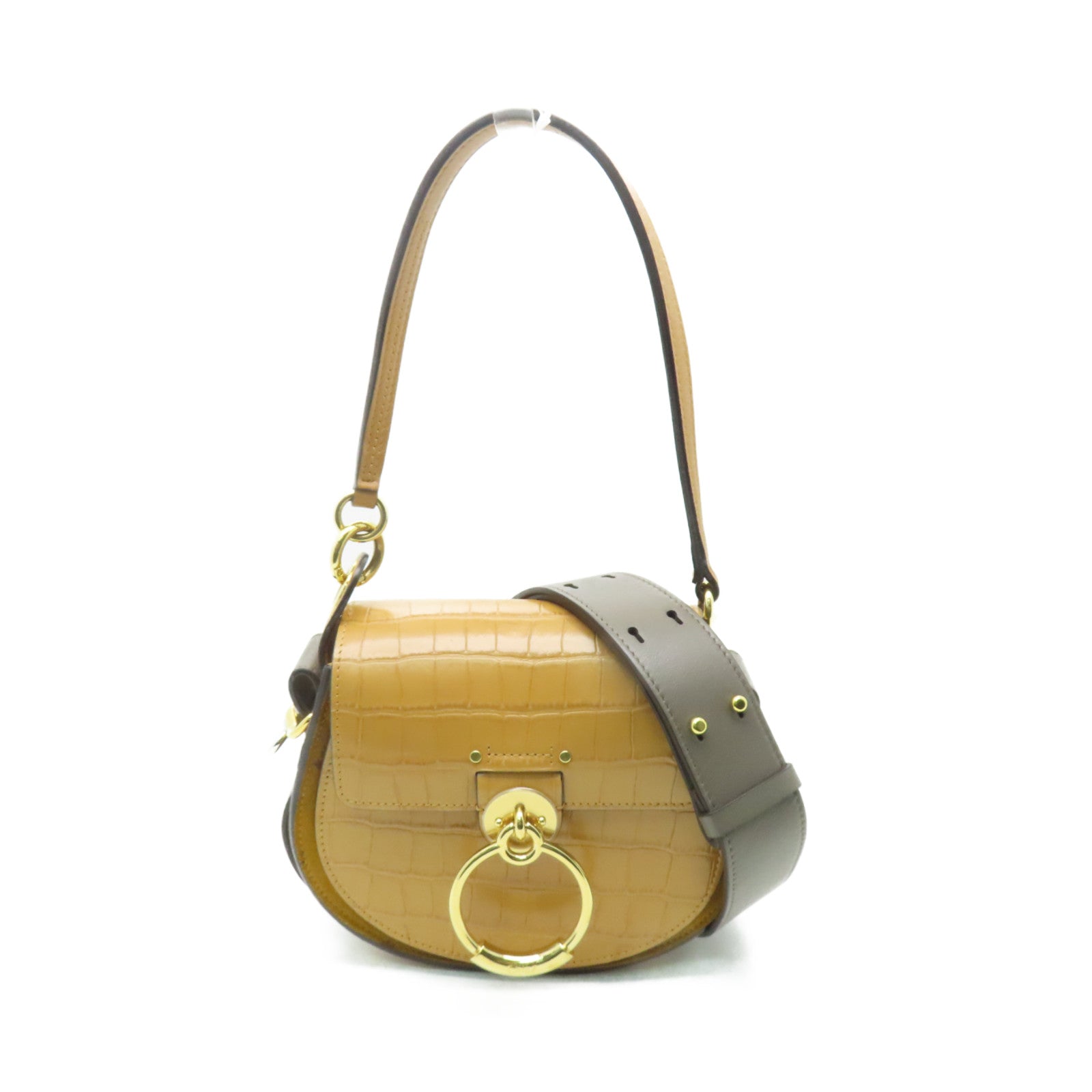 Chloe 【激減優惠】牛皮皮革2 Way Shoulder金扣/銀扣手挽肩背兩用袋芥末色