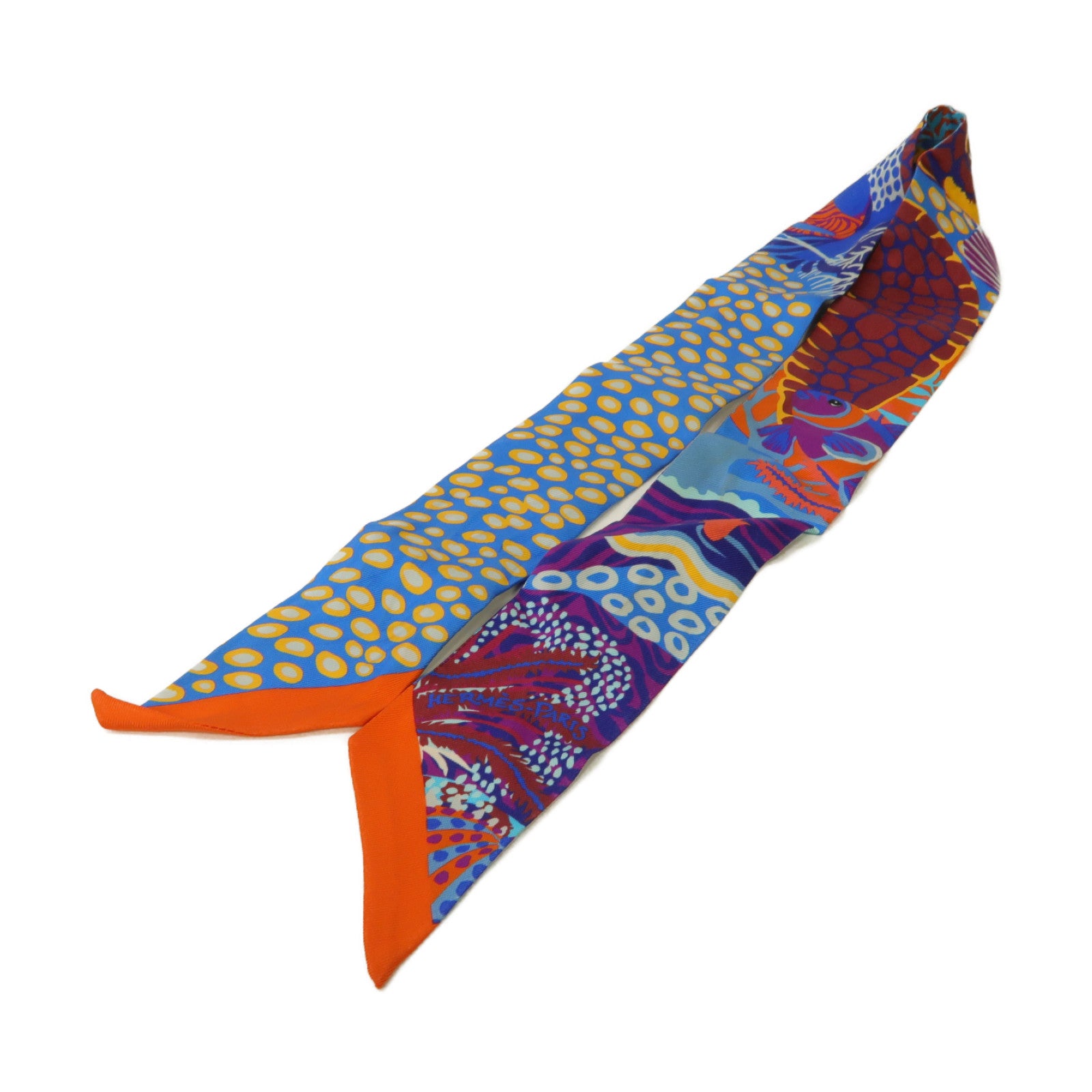 HERMES 【激減優惠】絲質Twilly絲巾藍色/橙色