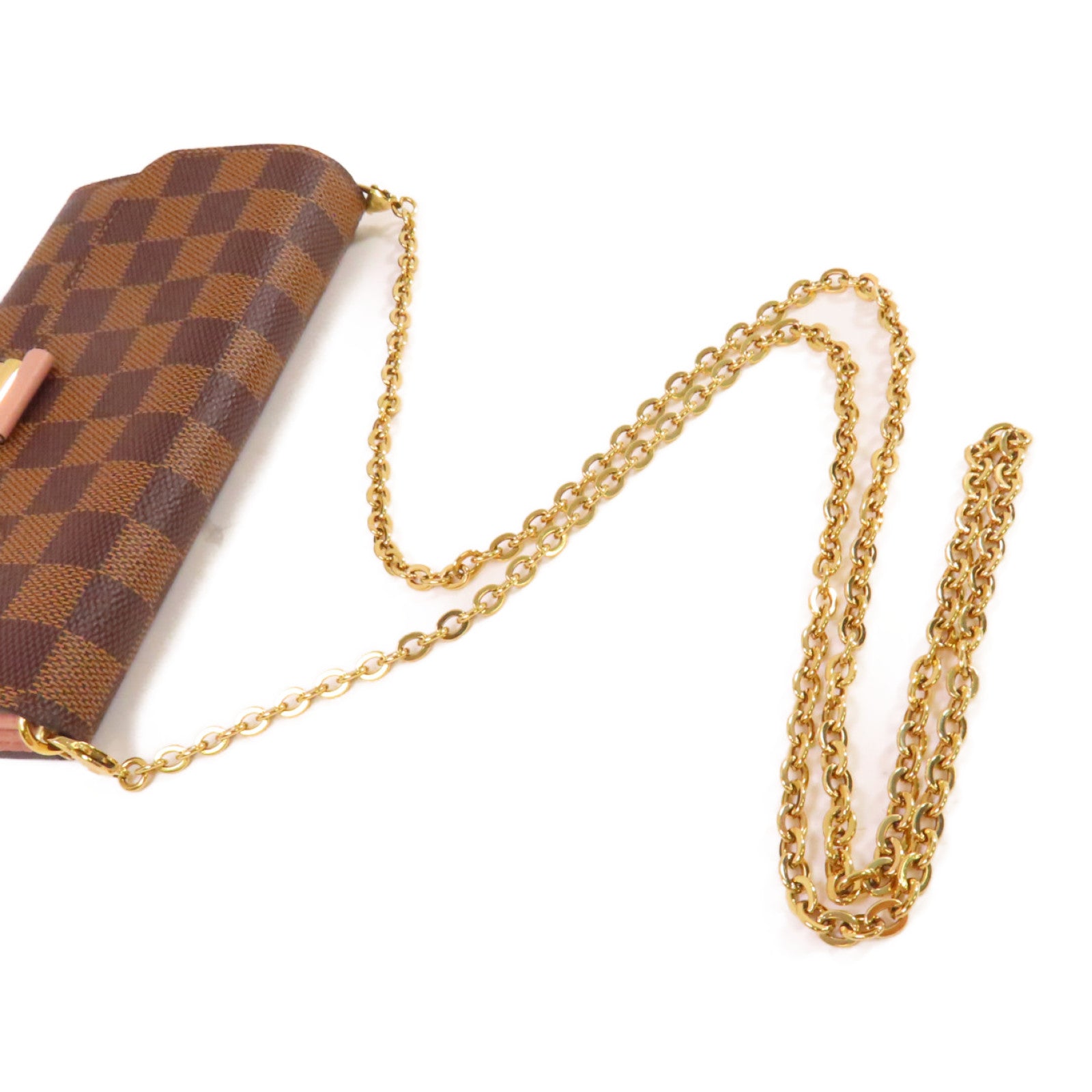 LOUIS VUITTON Damier Azur Croisette Chain Wallet Shoulder Bag金扣鏈帶肩背袋啡色/粉紅色