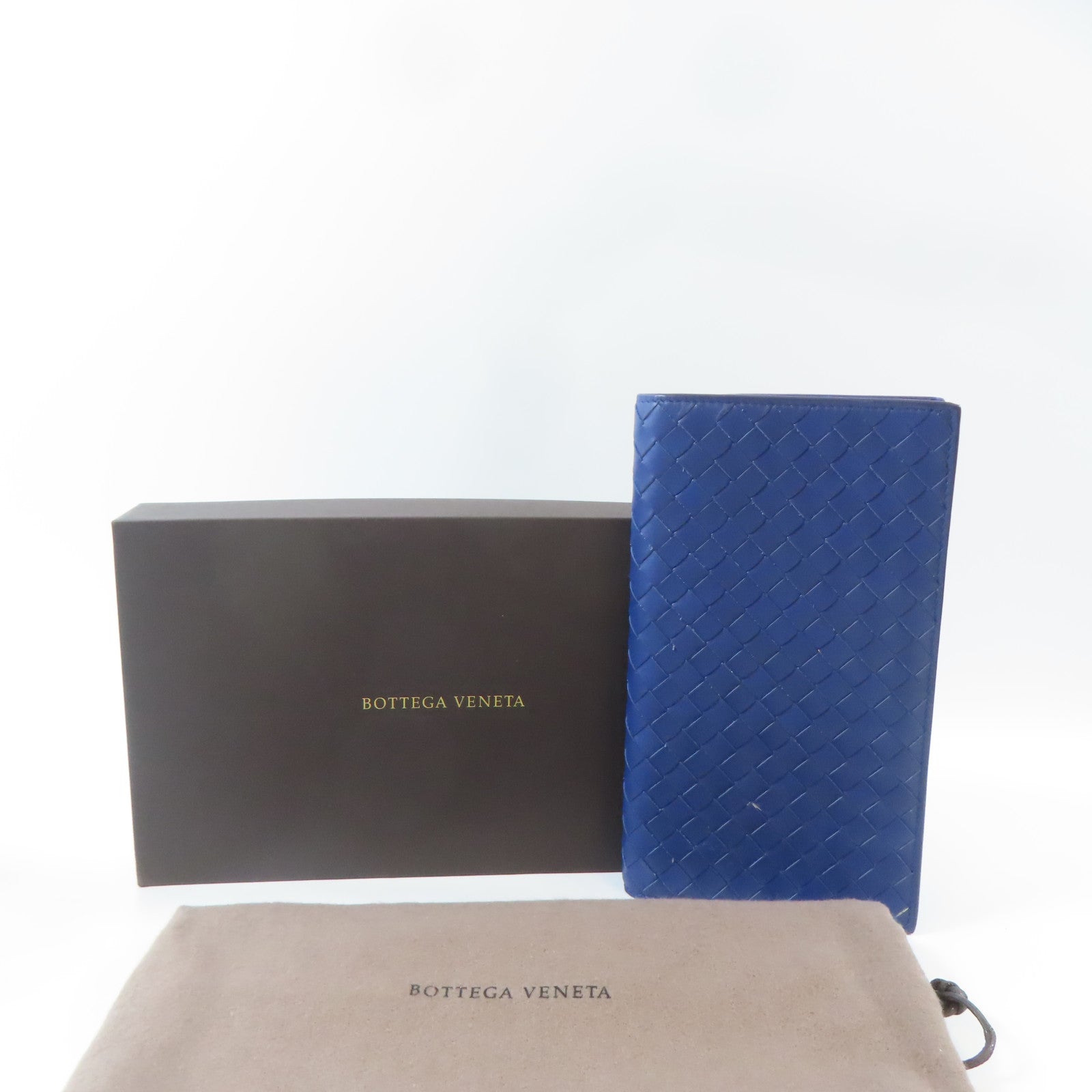 BOTTEGA VENETA 【激減優惠】織紋牛皮皮革Long Bifold Wallet黑扣長錢包藍色