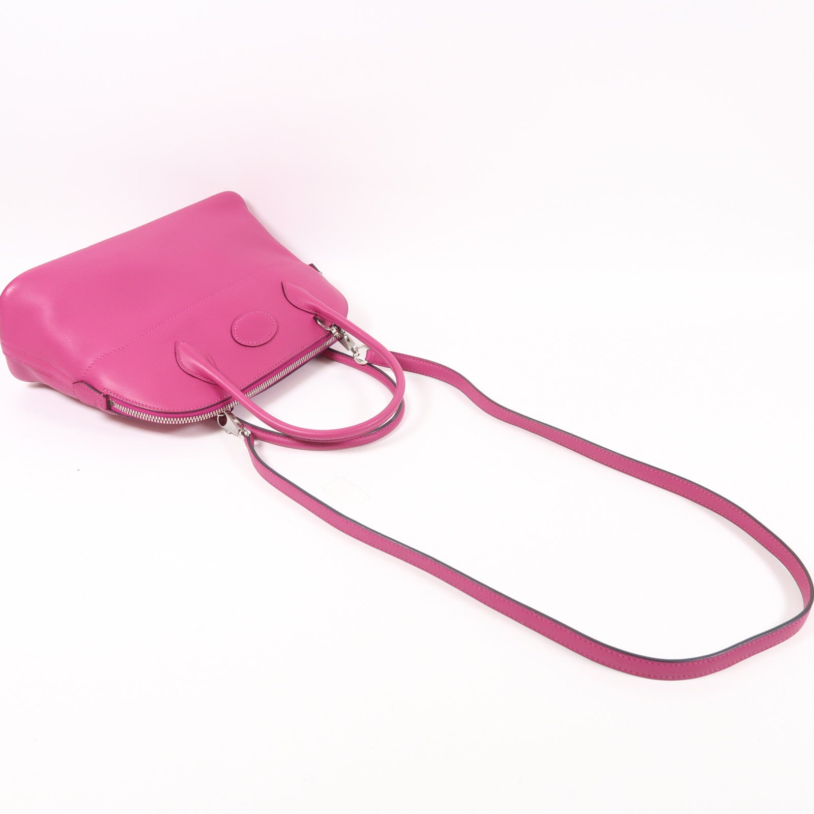 HERMES Swift皮革Bolide 27銀扣手挽肩背兩用袋Rose Pourpre