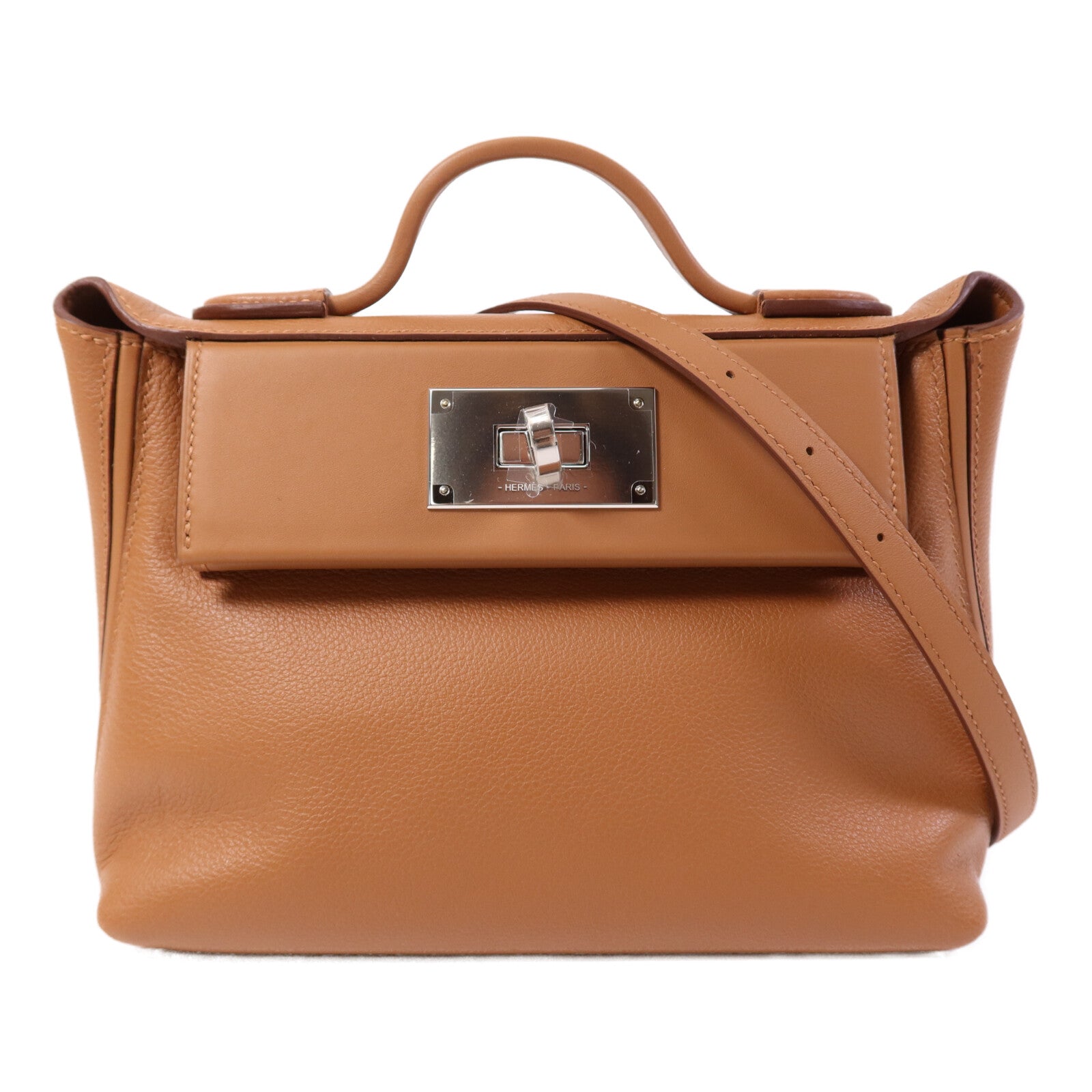 HERMES Swift皮革24/24 Mini銀扣肩背袋Gold