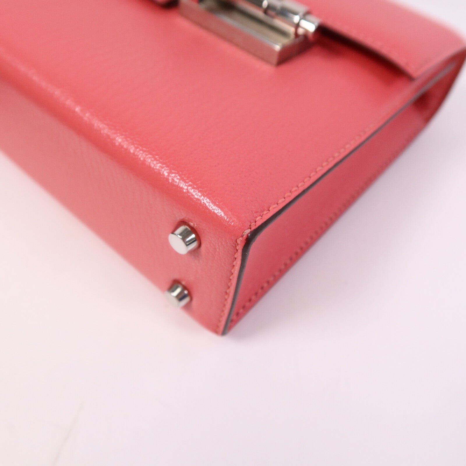 HERMES 【激減優惠】Chevre皮革Mini Verrou銀扣鏈帶肩背袋Rose Azalee
