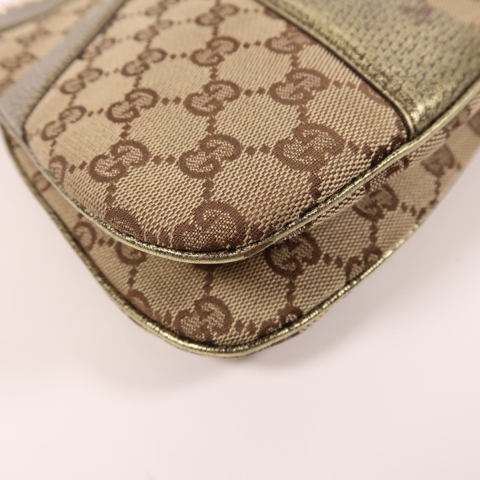 GUCCI 帆布Chain Shoulder金扣鏈帶肩背袋啡色