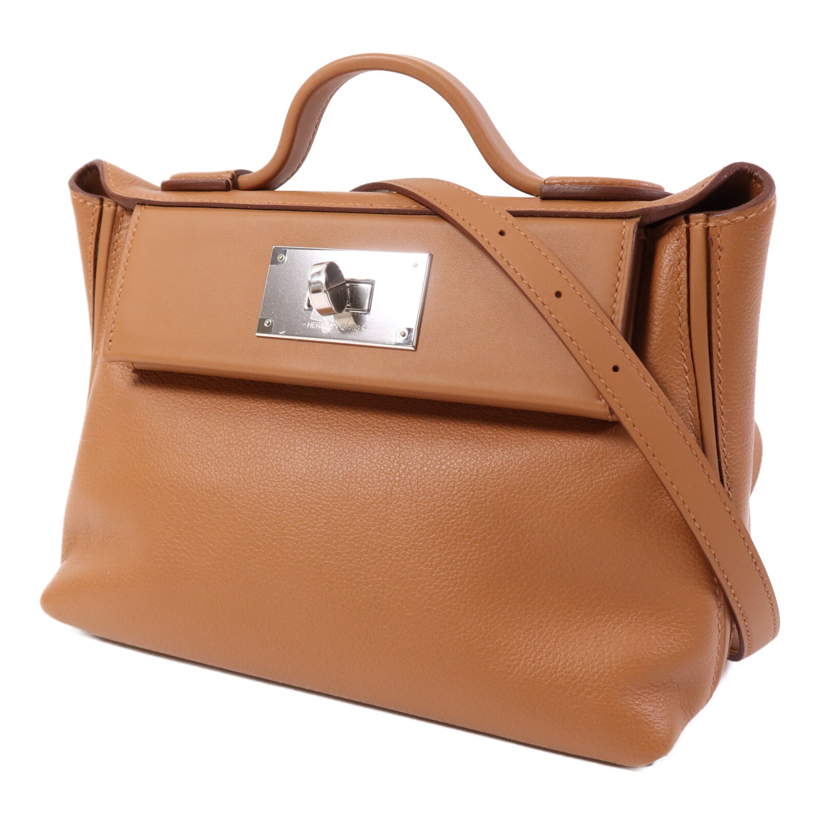 HERMES Swift皮革24/24 Mini銀扣肩背袋Gold