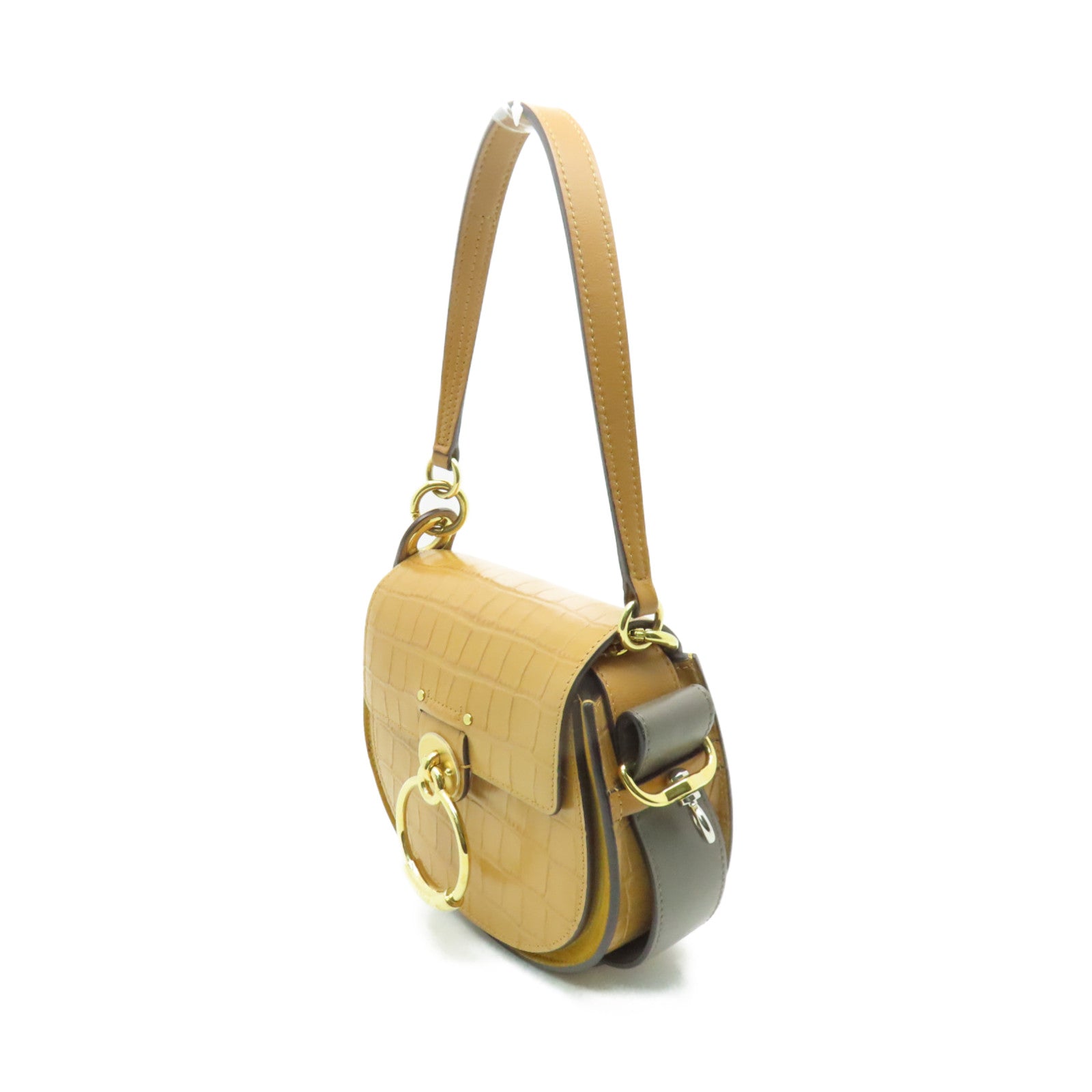 Chloe 【激減優惠】牛皮皮革2 Way Shoulder金扣/銀扣手挽肩背兩用袋芥末色