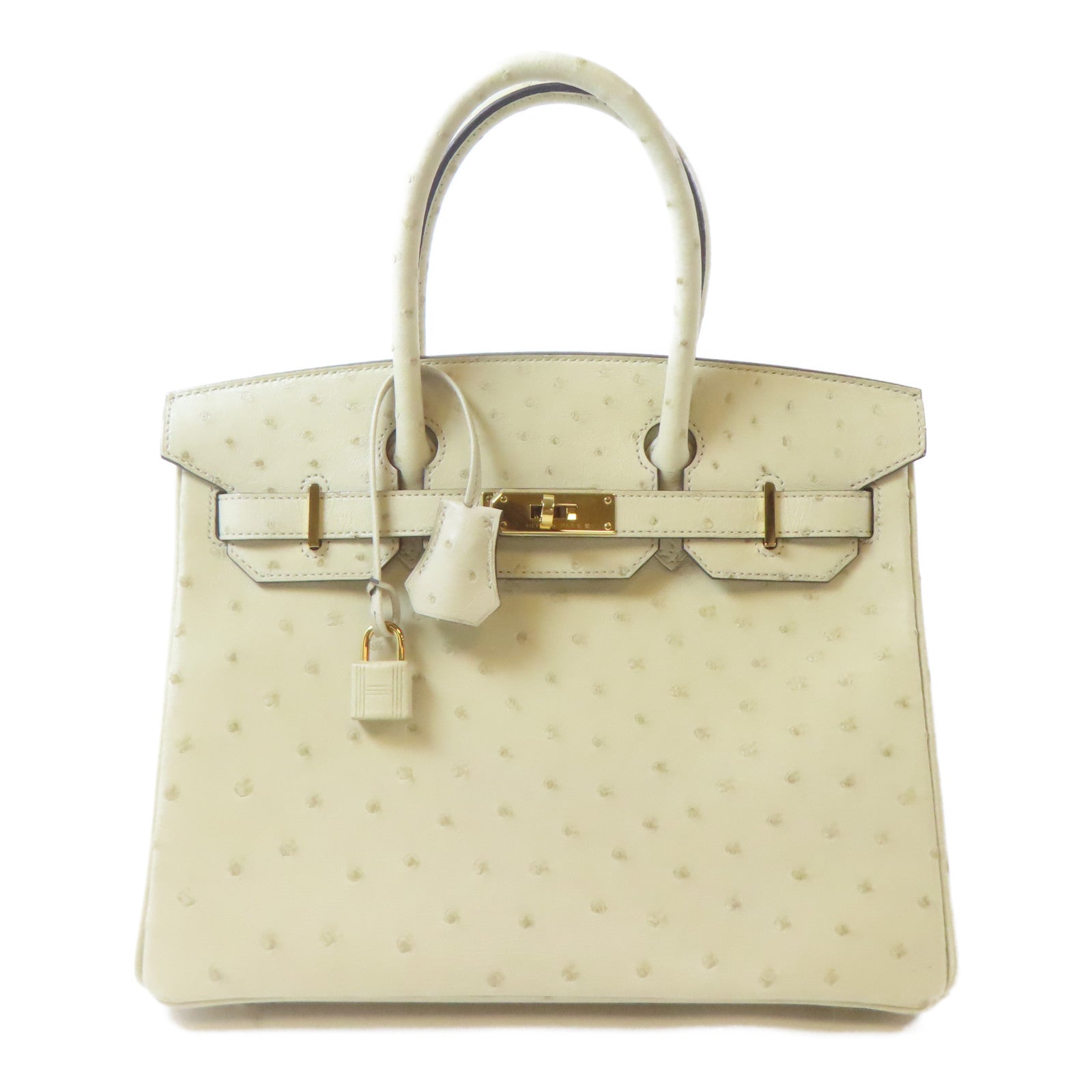 HERMES 鴕鳥皮革Birkin 30金扣手挽袋Parchemin/米色