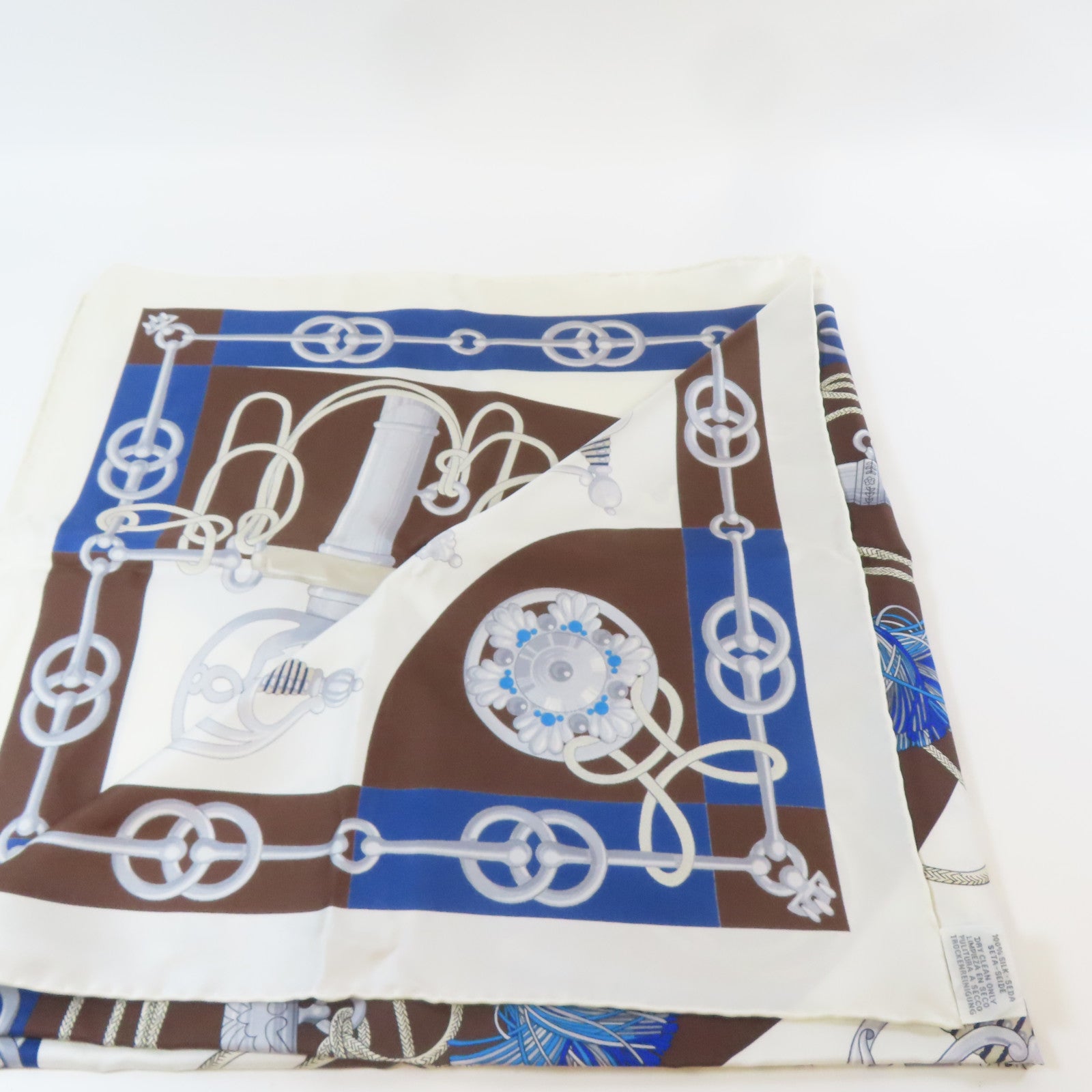 HERMES 絲質Scarf絲巾白色/藍色/啡色