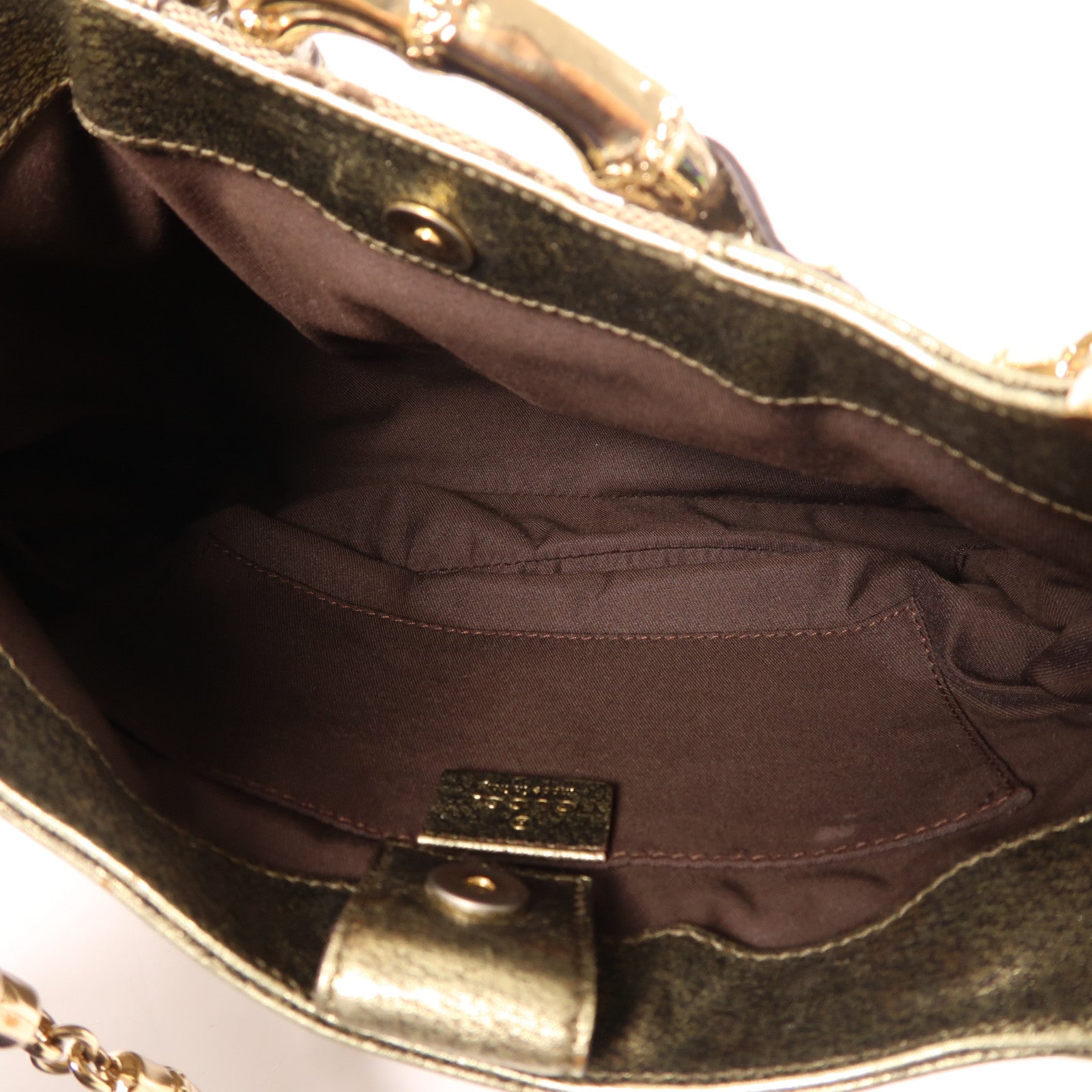 GUCCI 帆布Chain Shoulder金扣鏈帶肩背袋啡色