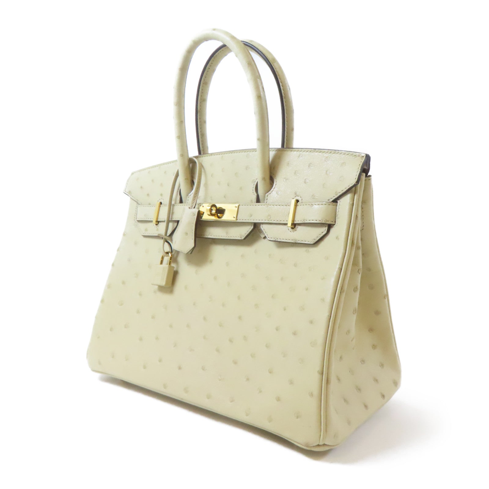 HERMES 鴕鳥皮革Birkin 30金扣手挽袋Parchemin/米色