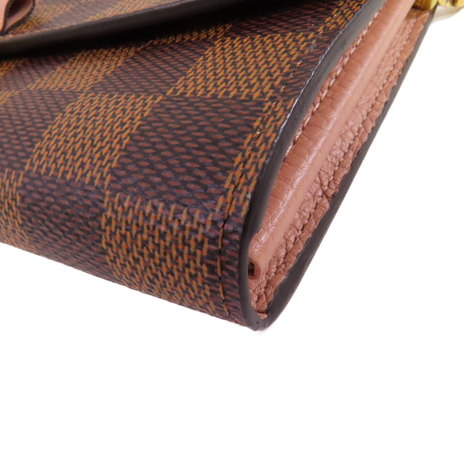 LOUIS VUITTON Damier Azur Croisette Chain Wallet Shoulder Bag金扣鏈帶肩背袋啡色/粉紅色