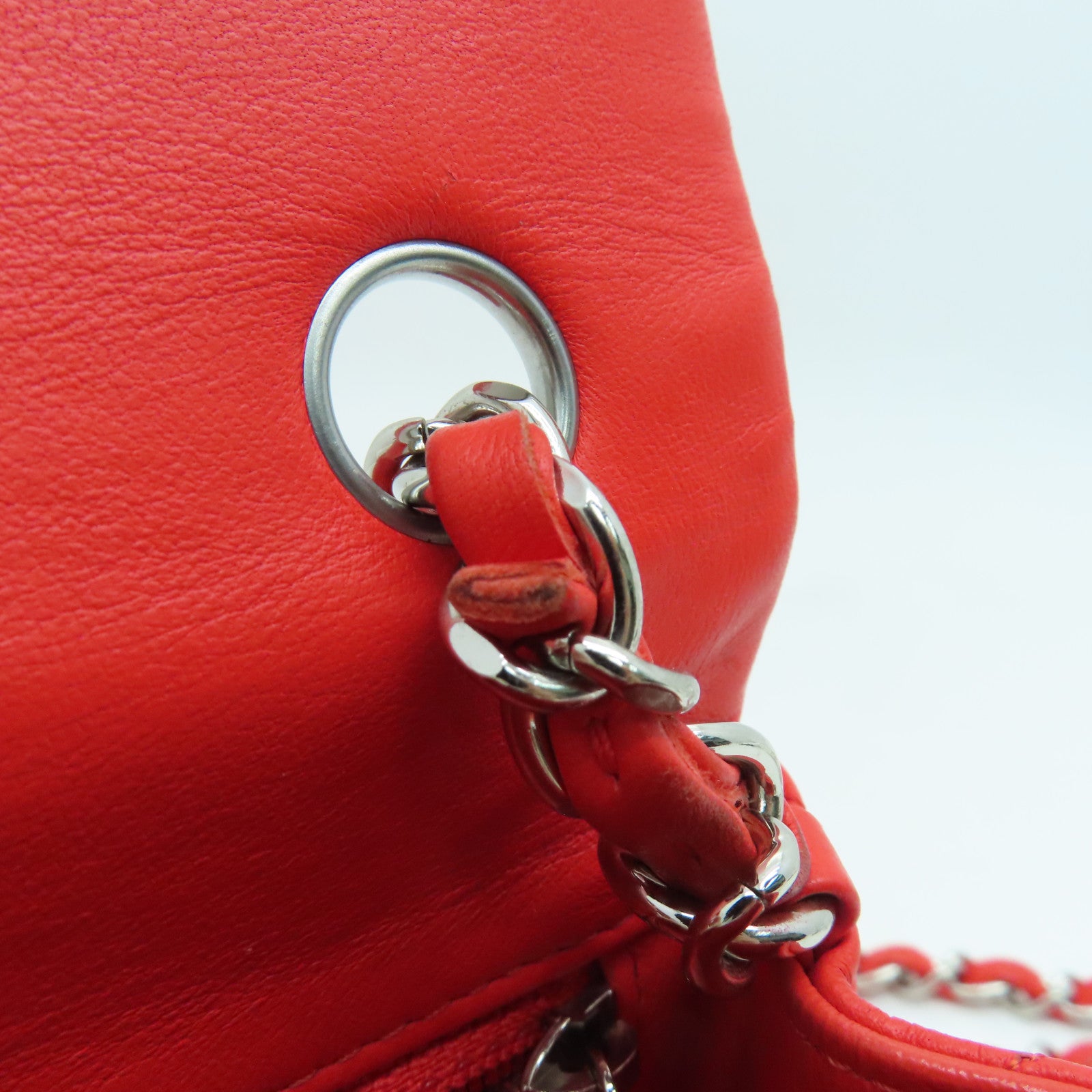 CHANEL 【激減優惠】菱格羊皮皮革Chain Shoulder銀扣鏈帶肩背袋紅色