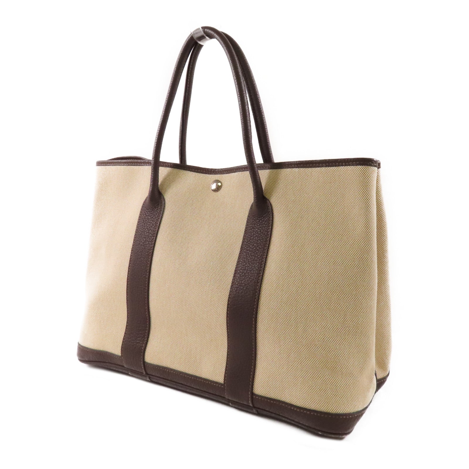 HERMES 帆布/皮革Buffle Skipper Garden Party PM銀扣手挽袋Biscuit