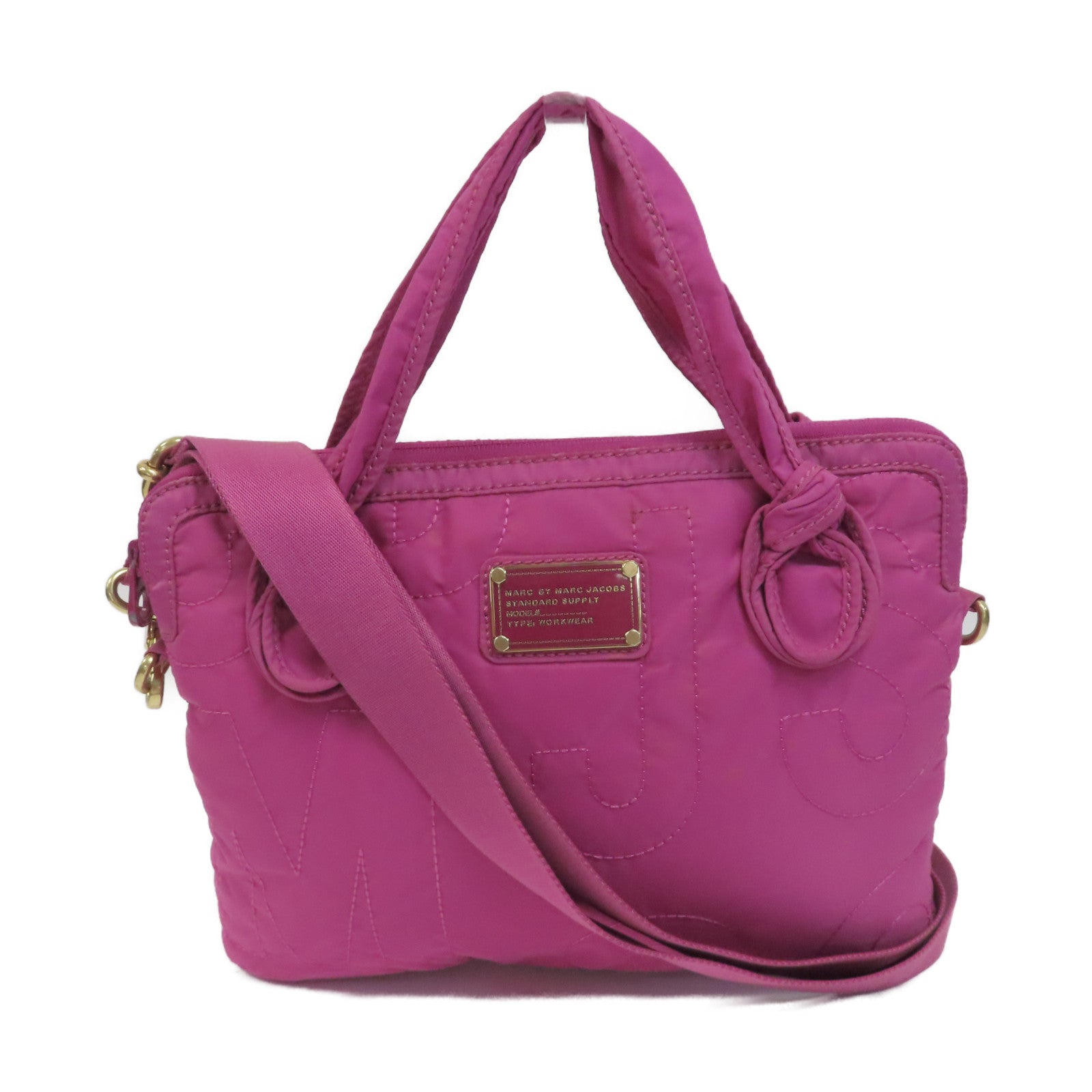 MARC BY MARC JACOBS 尼龍Laptop Bag金扣手挽肩背兩用袋粉紅色