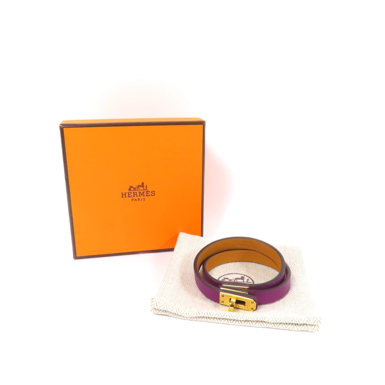 HERMES Chevre皮革Kelly Double Tour金扣手鏈Anemone