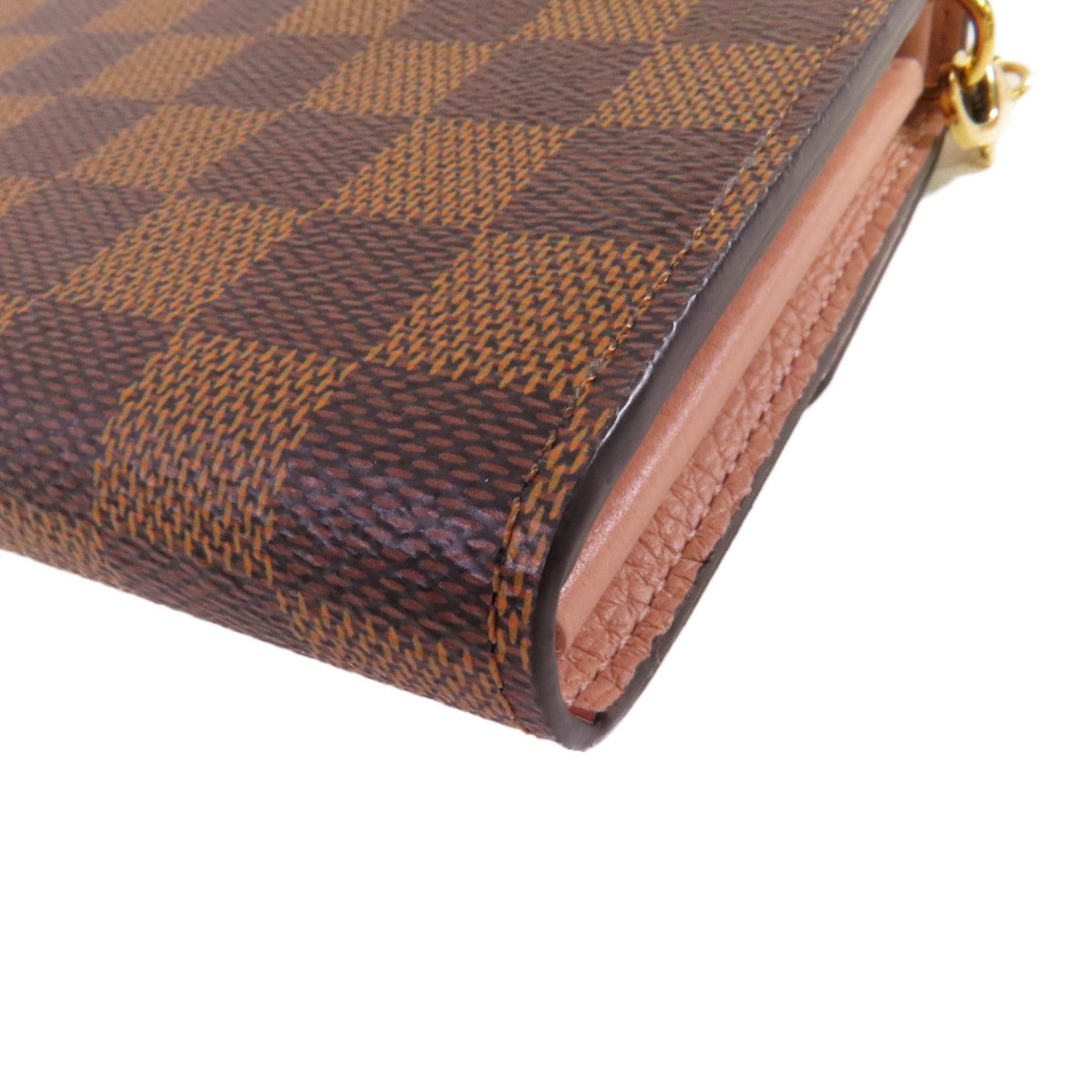 LOUIS VUITTON Damier Azur Croisette Chain Wallet Shoulder Bag金扣鏈帶肩背袋啡色/粉紅色